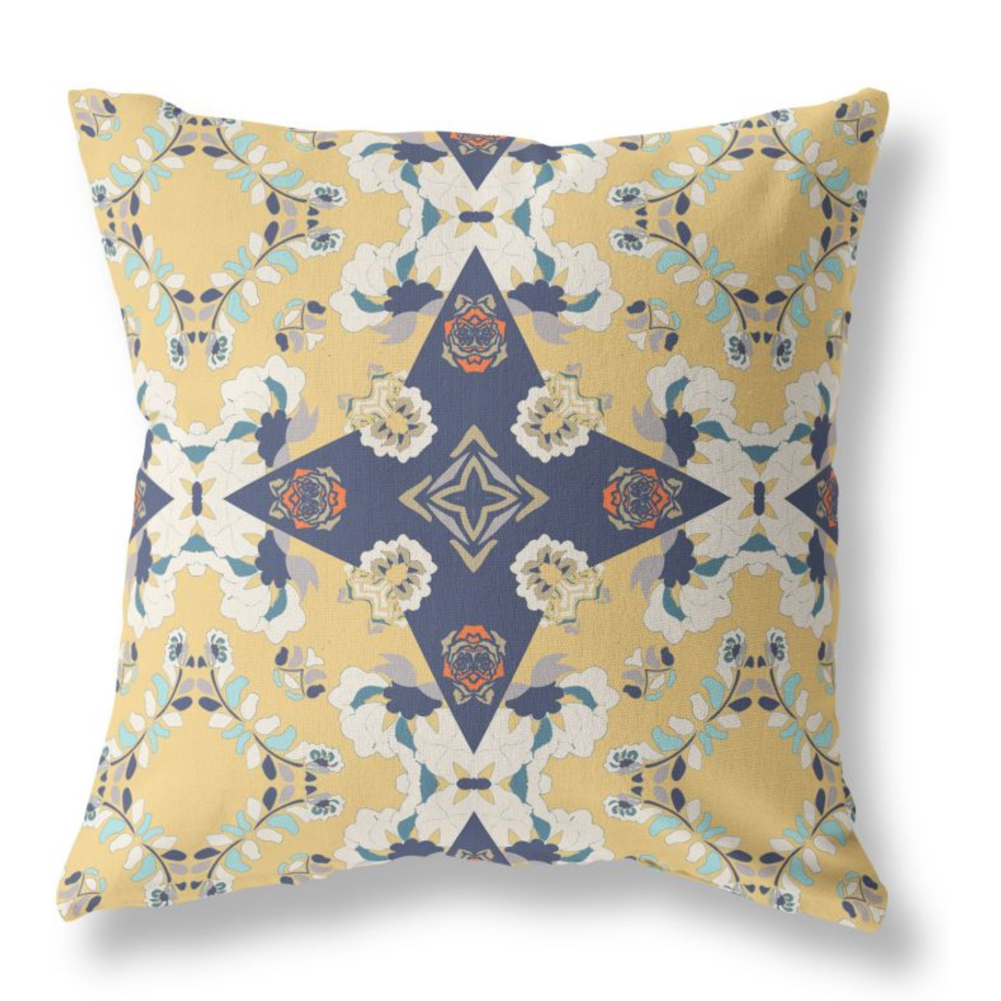 Rose Diamond Broadcloth Indoor Outdoor Pillow, Zippered, YellowBlue
