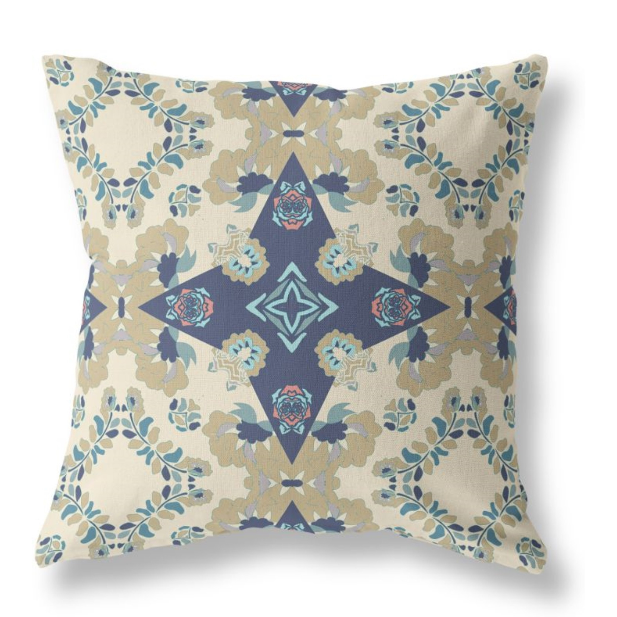 Rose Diamond Broadcloth Indoor Outdoor Pillow, Zippered, OffWhiteBlue