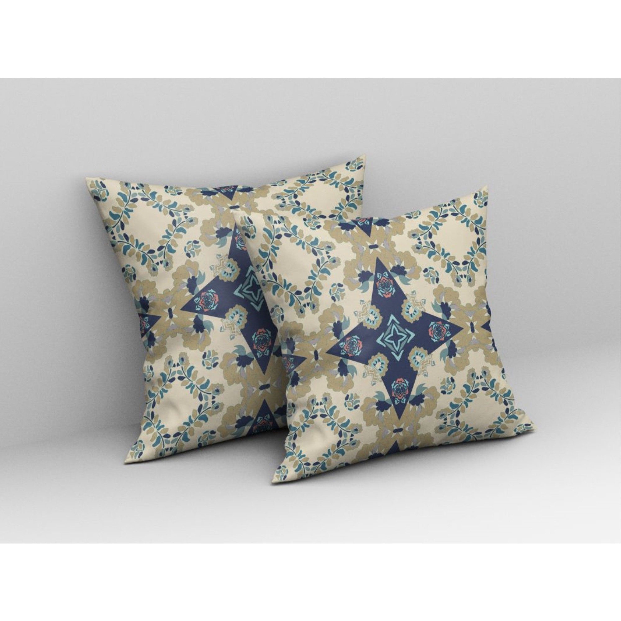 Rose Diamond Broadcloth Indoor Outdoor Pillow, Zippered, OffWhiteBlue
