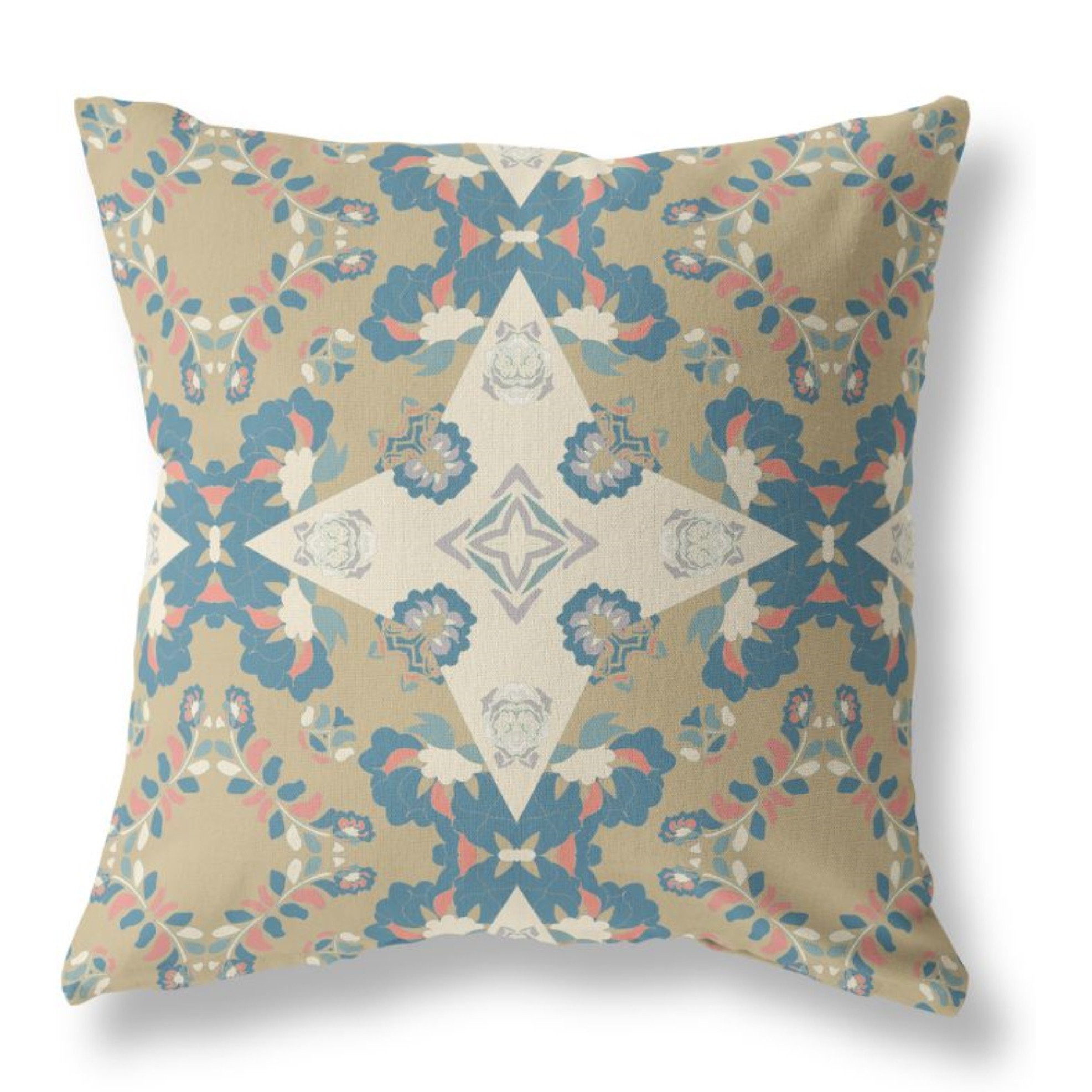 Divine Flowers Broadcloth Indoor Outdoor Pillow, Zippered, YellowGray