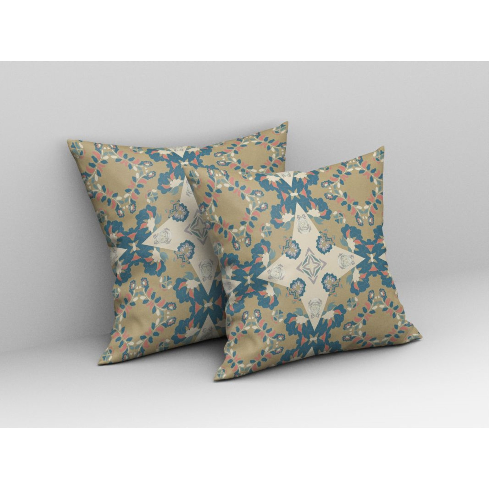 Divine Flowers Broadcloth Indoor Outdoor Pillow, Zippered, YellowGray