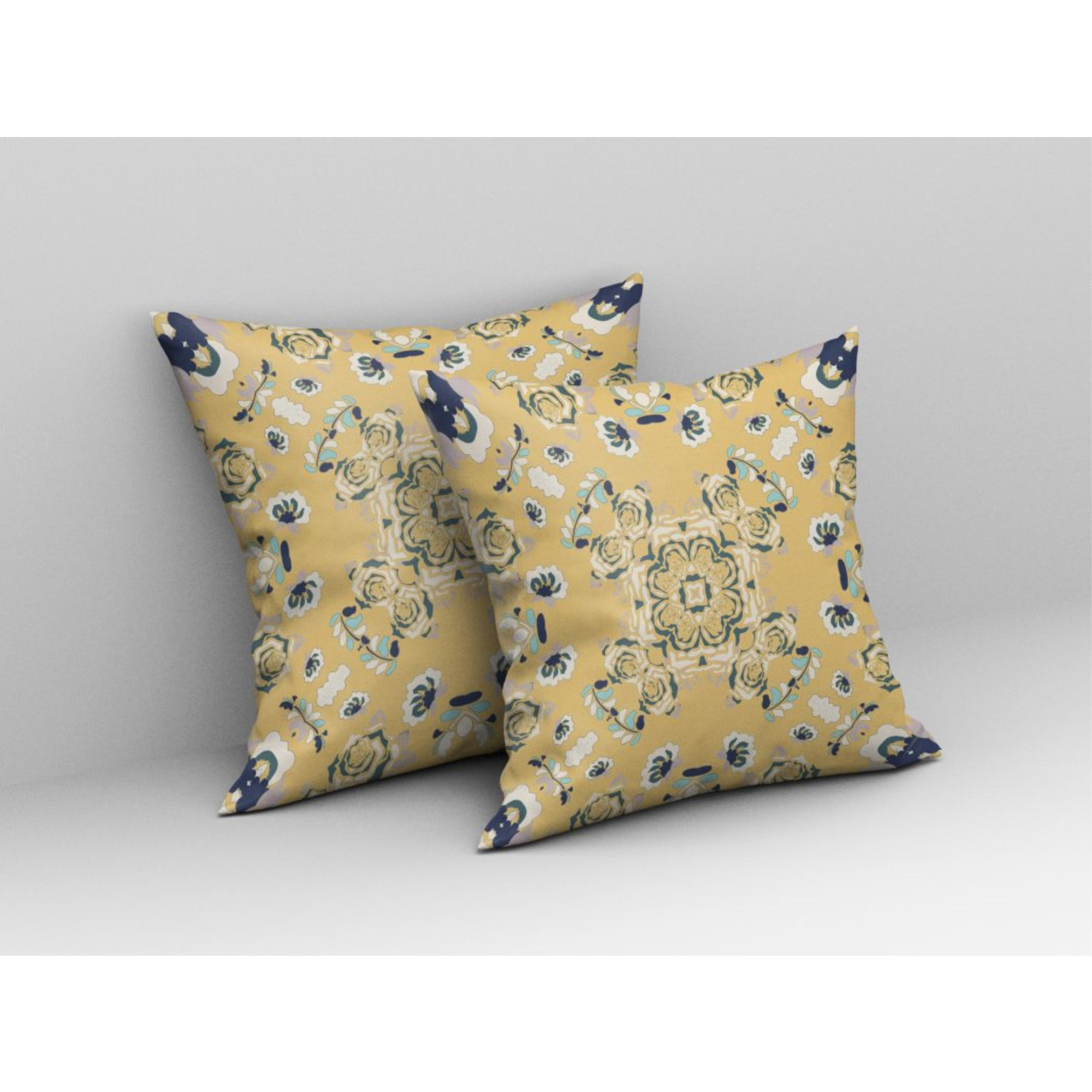 Rose Wreath Broadcloth Indoor Outdoor Pillow, Zippered, YellowBlue