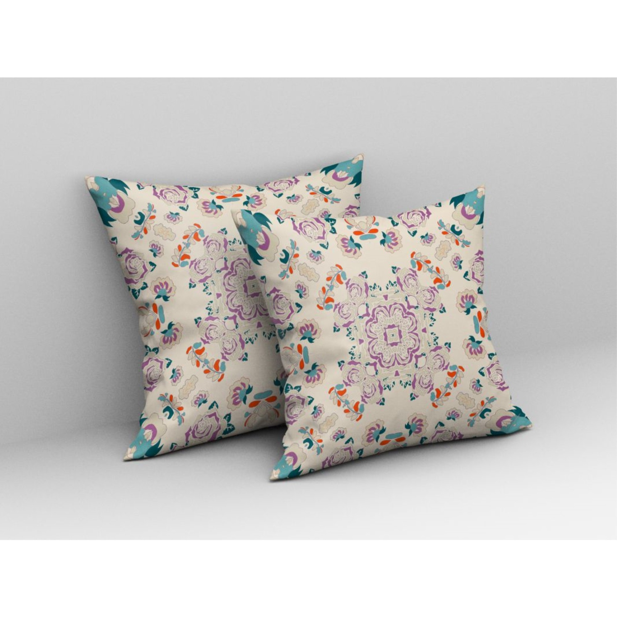 Rose Wreath Broadcloth Indoor Outdoor Pillow, Zippered, OffWhitePurple