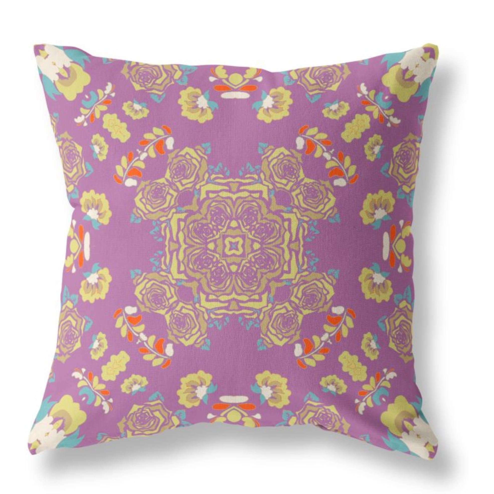 Rose Wreath Broadcloth Indoor Outdoor Pillow, Zippered, PurpleYellow