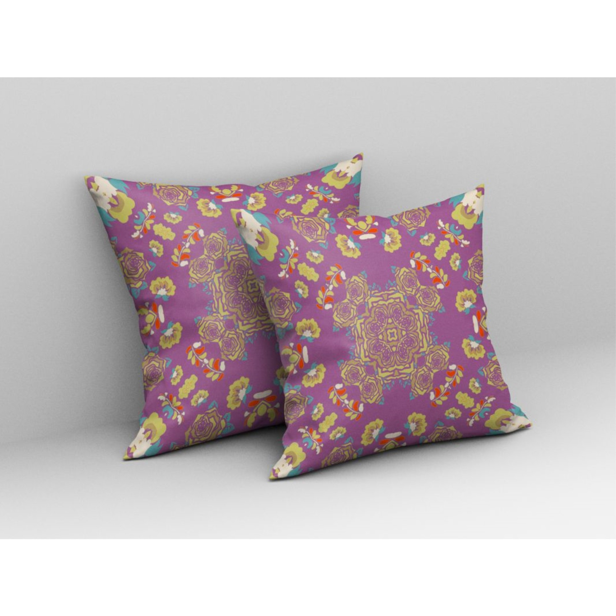 Rose Wreath Broadcloth Indoor Outdoor Pillow, Zippered, PurpleYellow