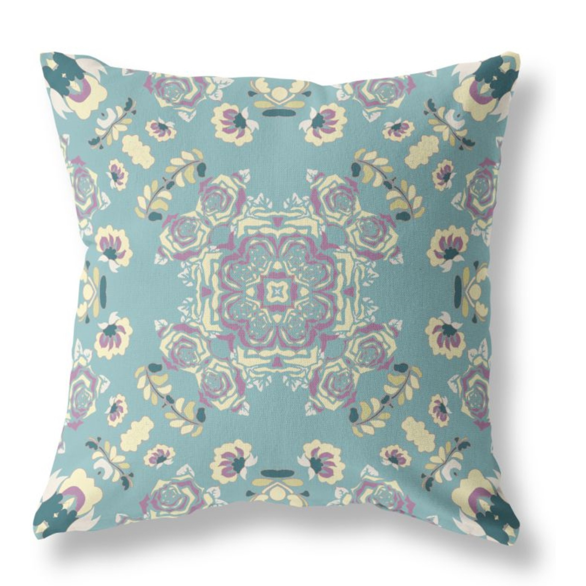 Rose Wreath Broadcloth Indoor Outdoor Pillow, Zippered, LightGreenYellow