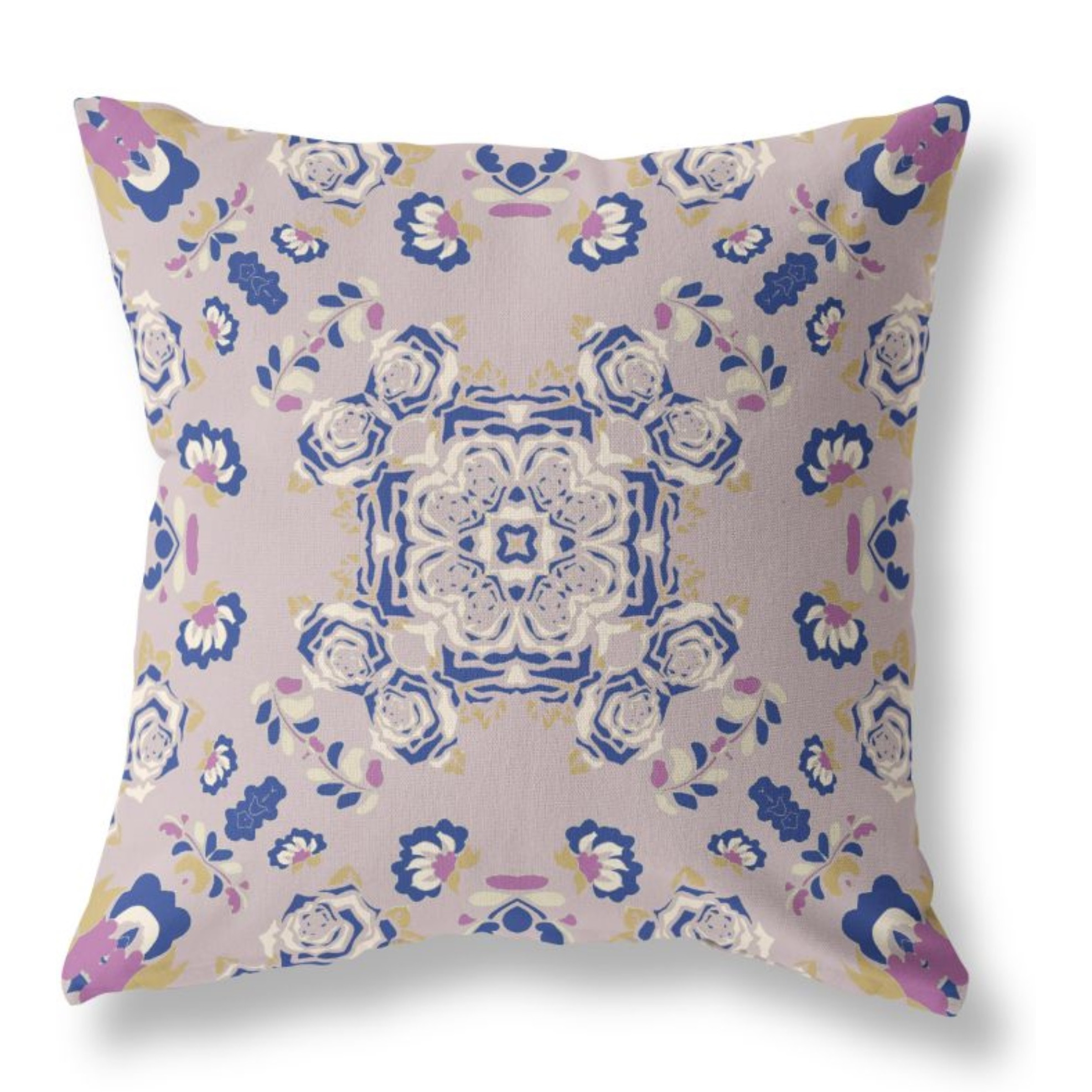 Rose Wreath Broadcloth Indoor Outdoor Pillow, Zippered, PurpleBlue