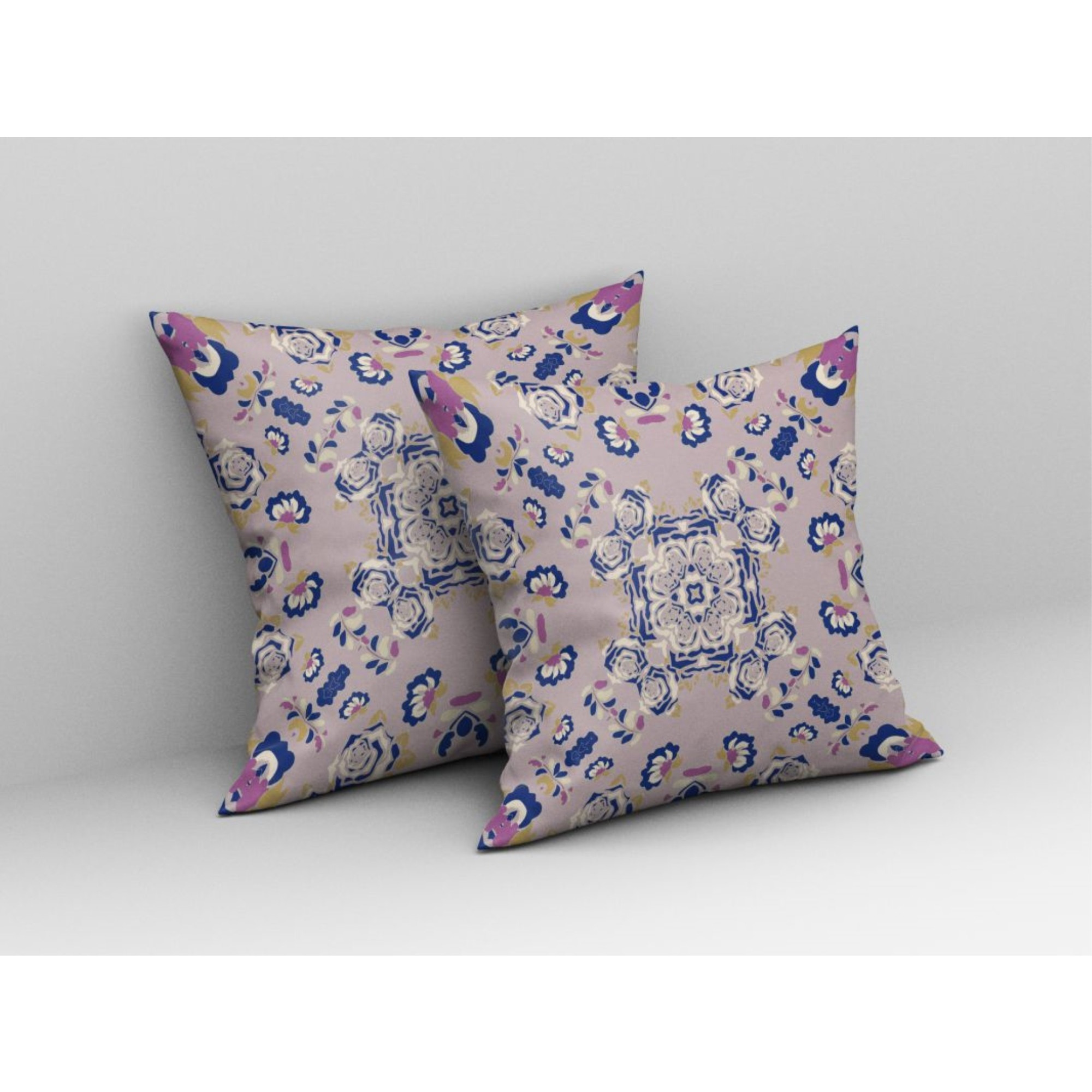Rose Wreath Broadcloth Indoor Outdoor Pillow, Zippered, PurpleBlue
