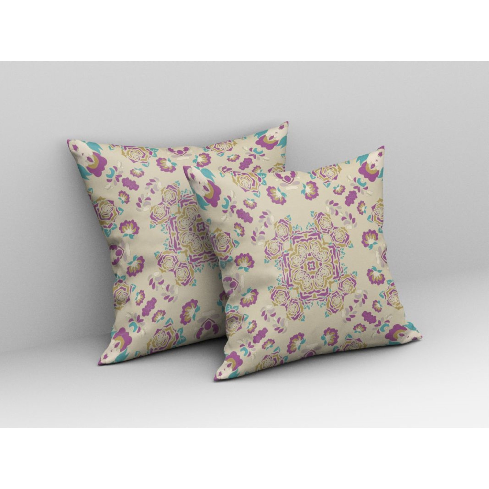 Rose Wreath Broadcloth Indoor Outdoor Pillow, Zippered, OffWhitePurple