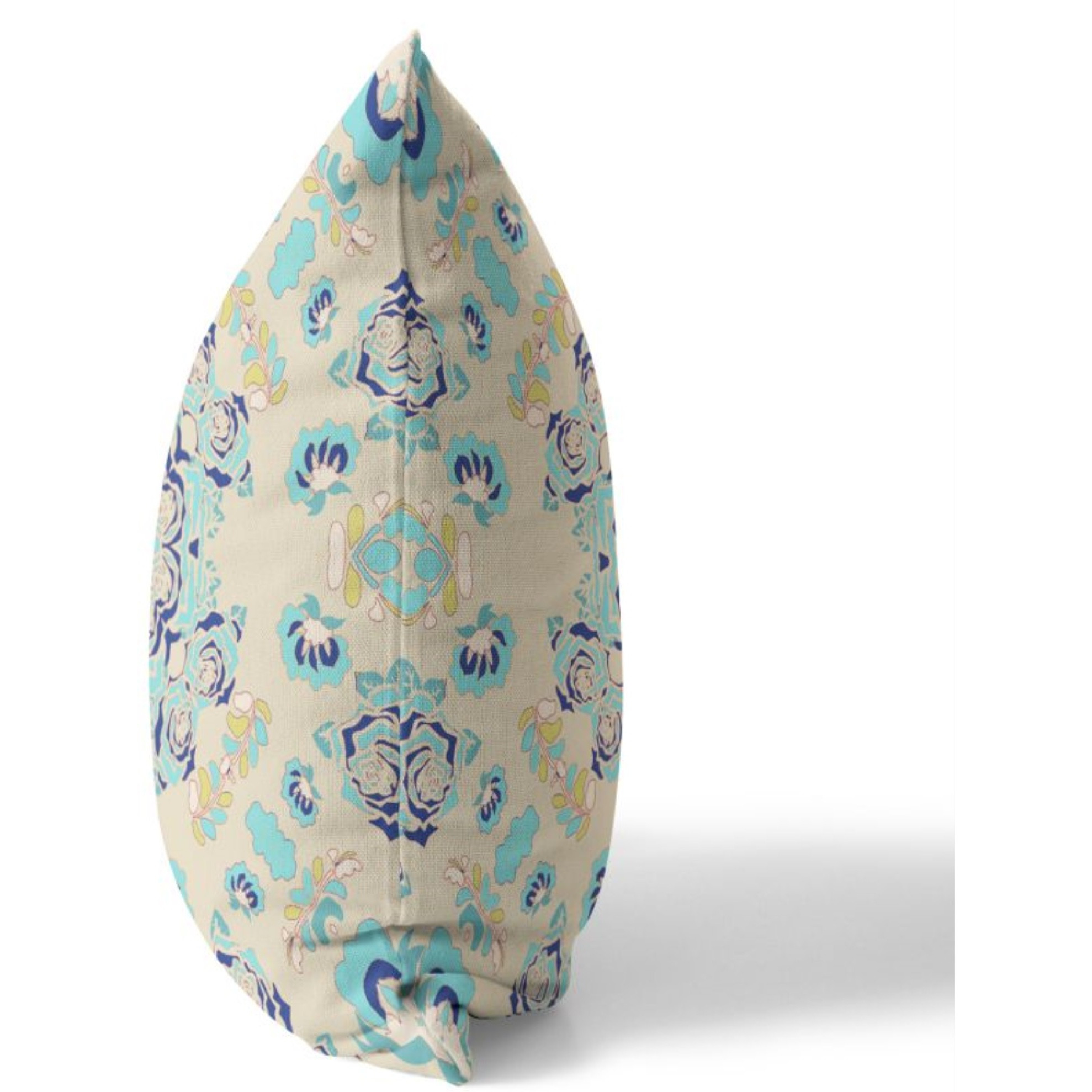 Rose Wreath Broadcloth Indoor Outdoor Pillow, Zippered, OffWhiteBlue