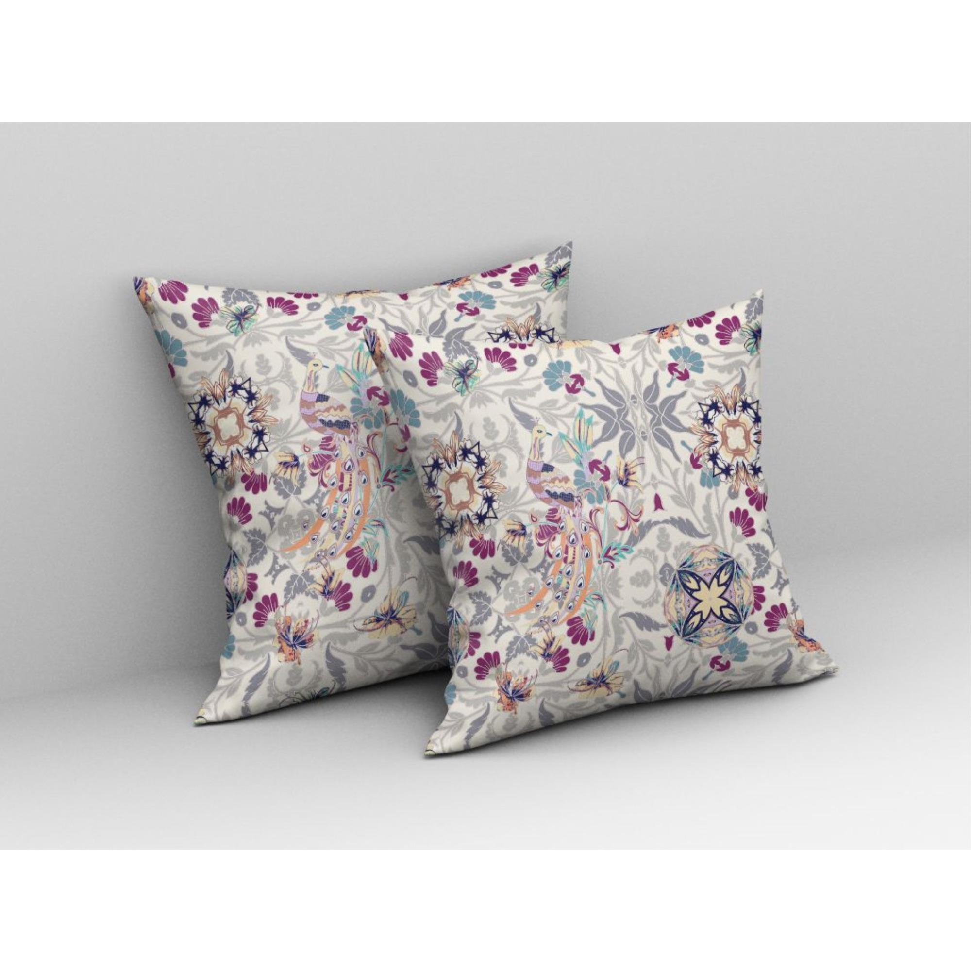 Everest Peacock Broadcloth Indoor Outdoor Pillow, Zippered, OffWhiteGray