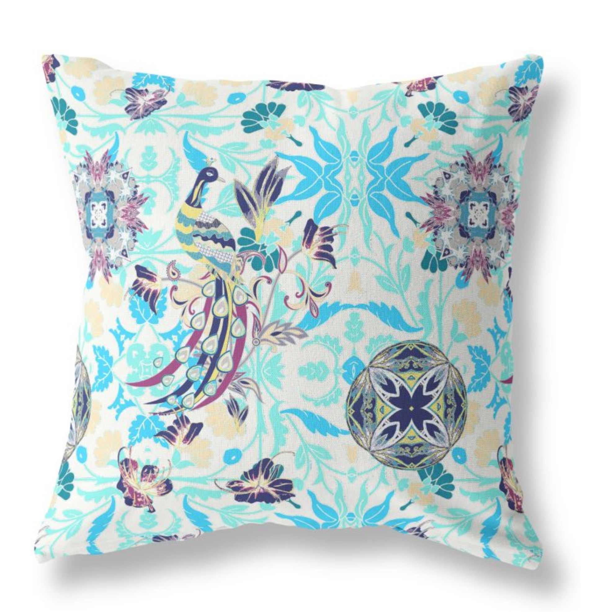 Everest Peacock Broadcloth Indoor Outdoor Pillow, Zippered, WhiteBlue
