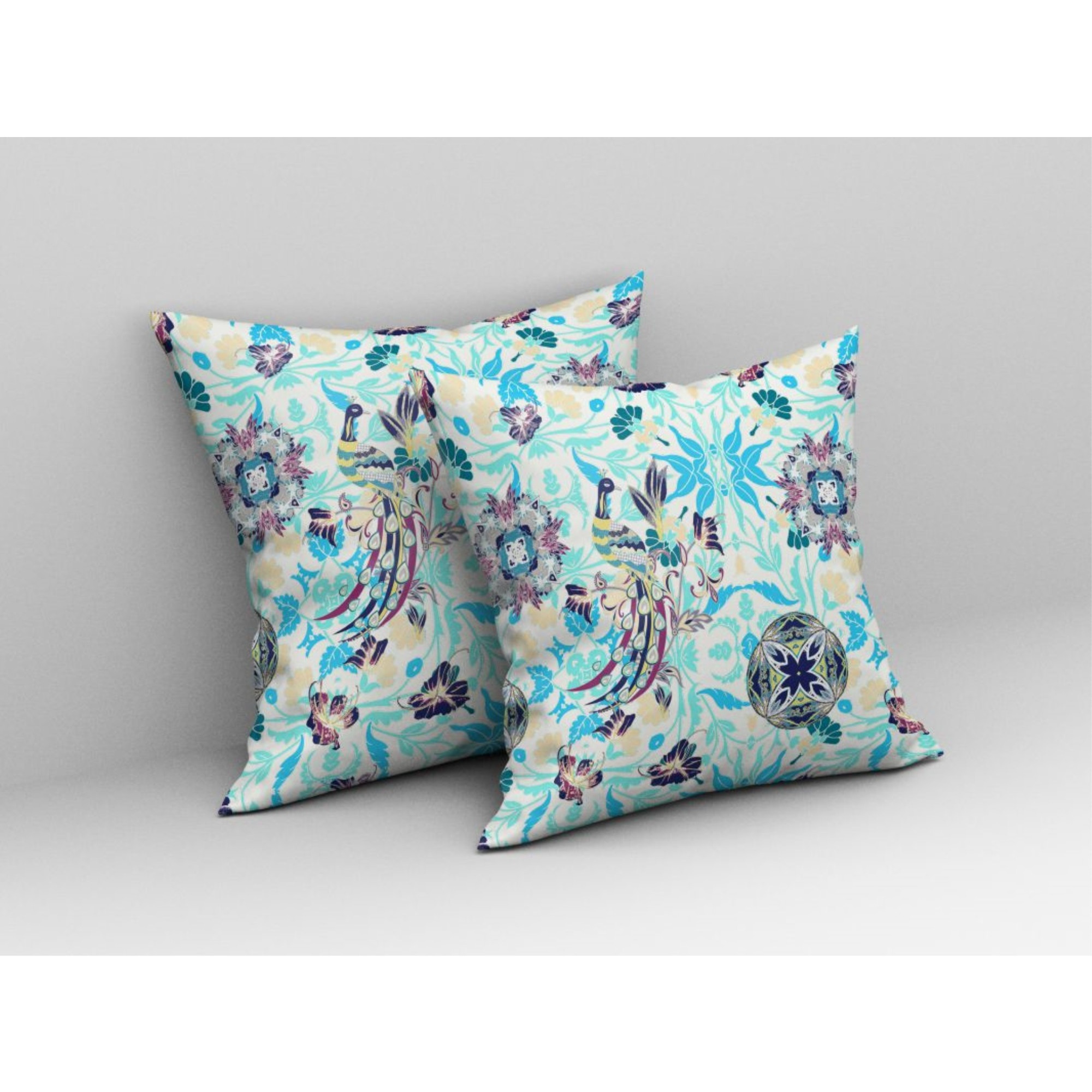 Everest Peacock Broadcloth Indoor Outdoor Pillow, Zippered, WhiteBlue