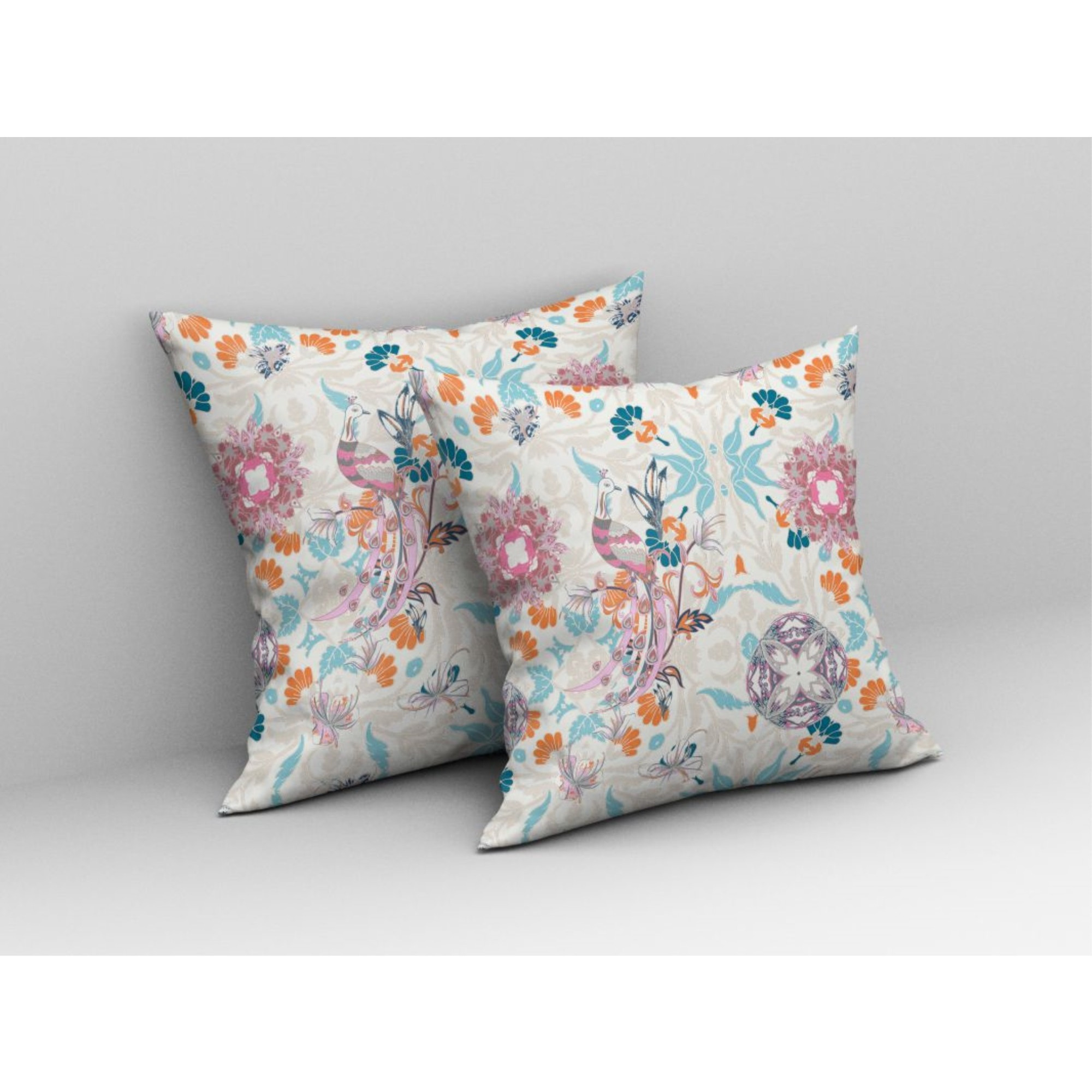 Everest Peacock Broadcloth Indoor Outdoor Pillow, Zippered, OffWhiteSkyBlue