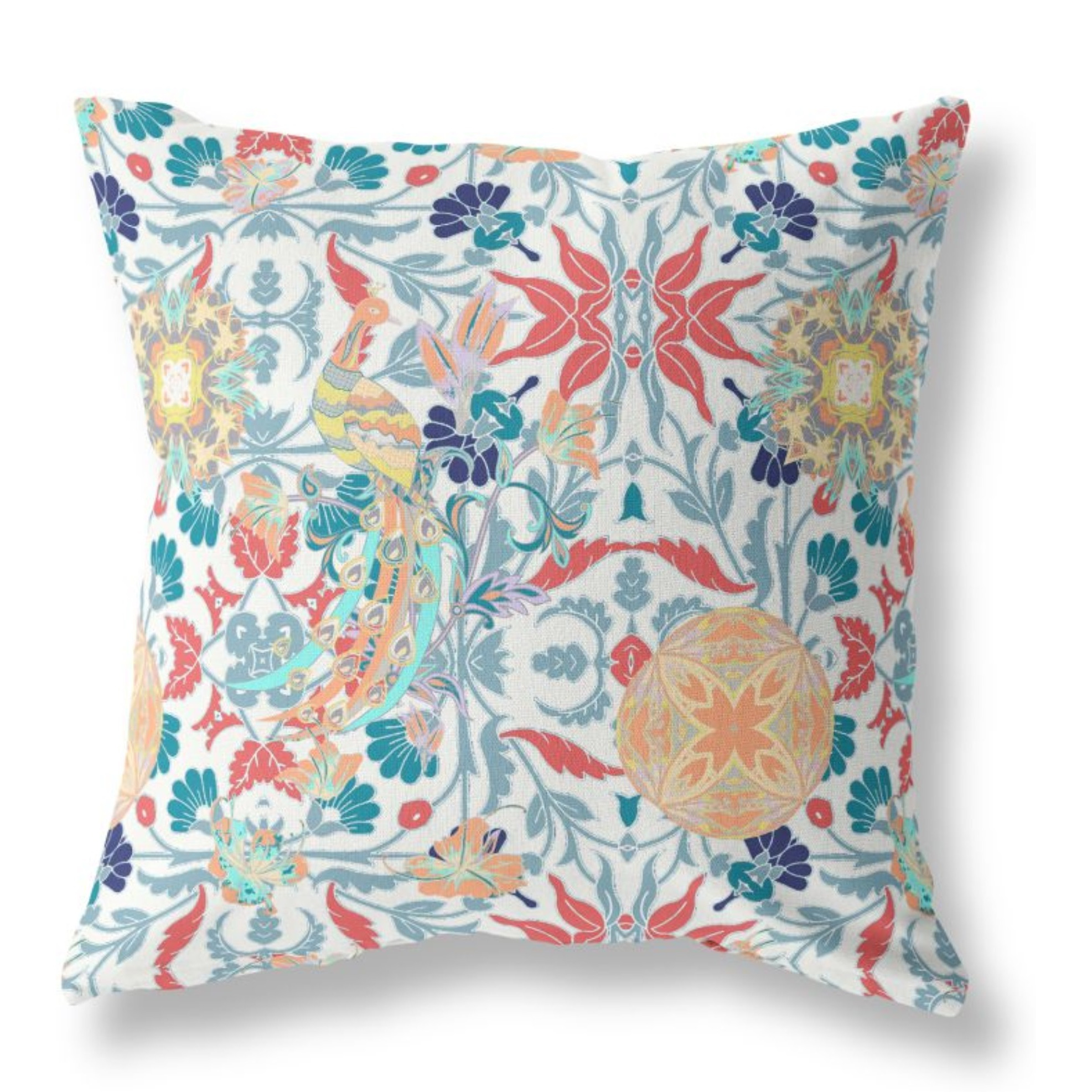 Everest Peacock Broadcloth Indoor Outdoor Pillow, Zippered, WhiteRed