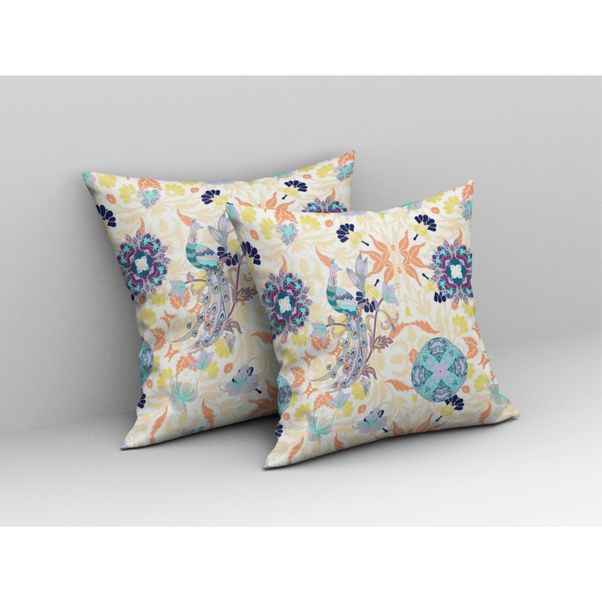 Everest Peacock Broadcloth Indoor Outdoor Pillow, Zippered, OffWhiteOrange