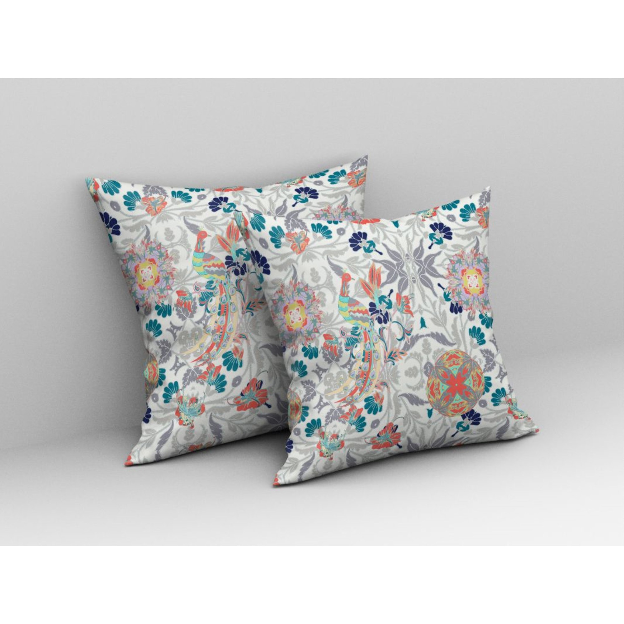 Everest Peacock Broadcloth Indoor Outdoor Pillow, Zippered, WhiteOrange