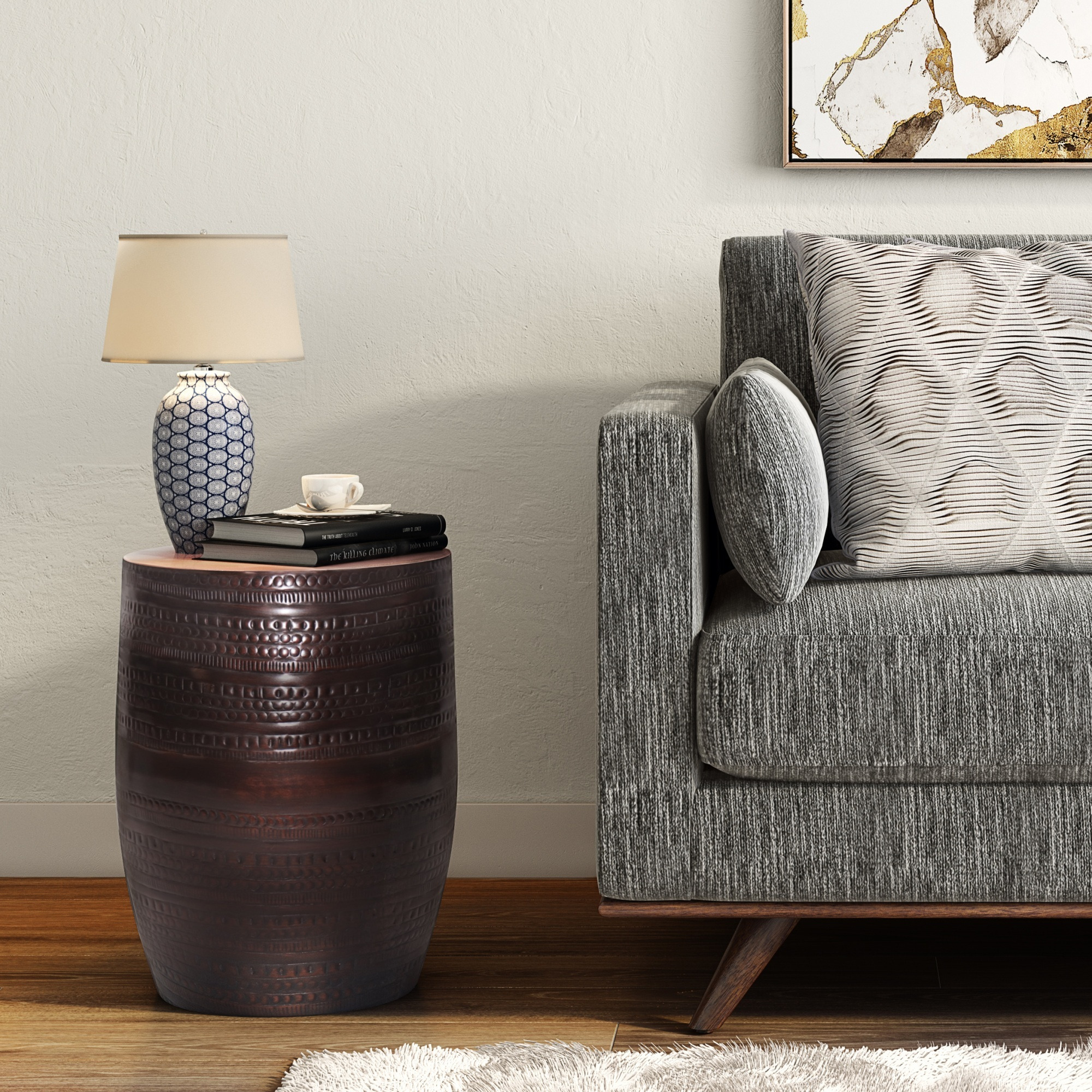 Johnsen Boho 15 inch Wide Metal Large Accent Side Table in Oil Rubbed Bronze, Fully Assembled