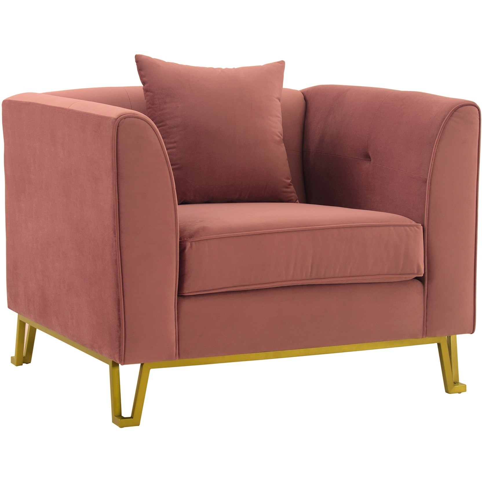 Everest Blush Fabric Upholstered Sofa Accent Chair with Brushed Gold Legs