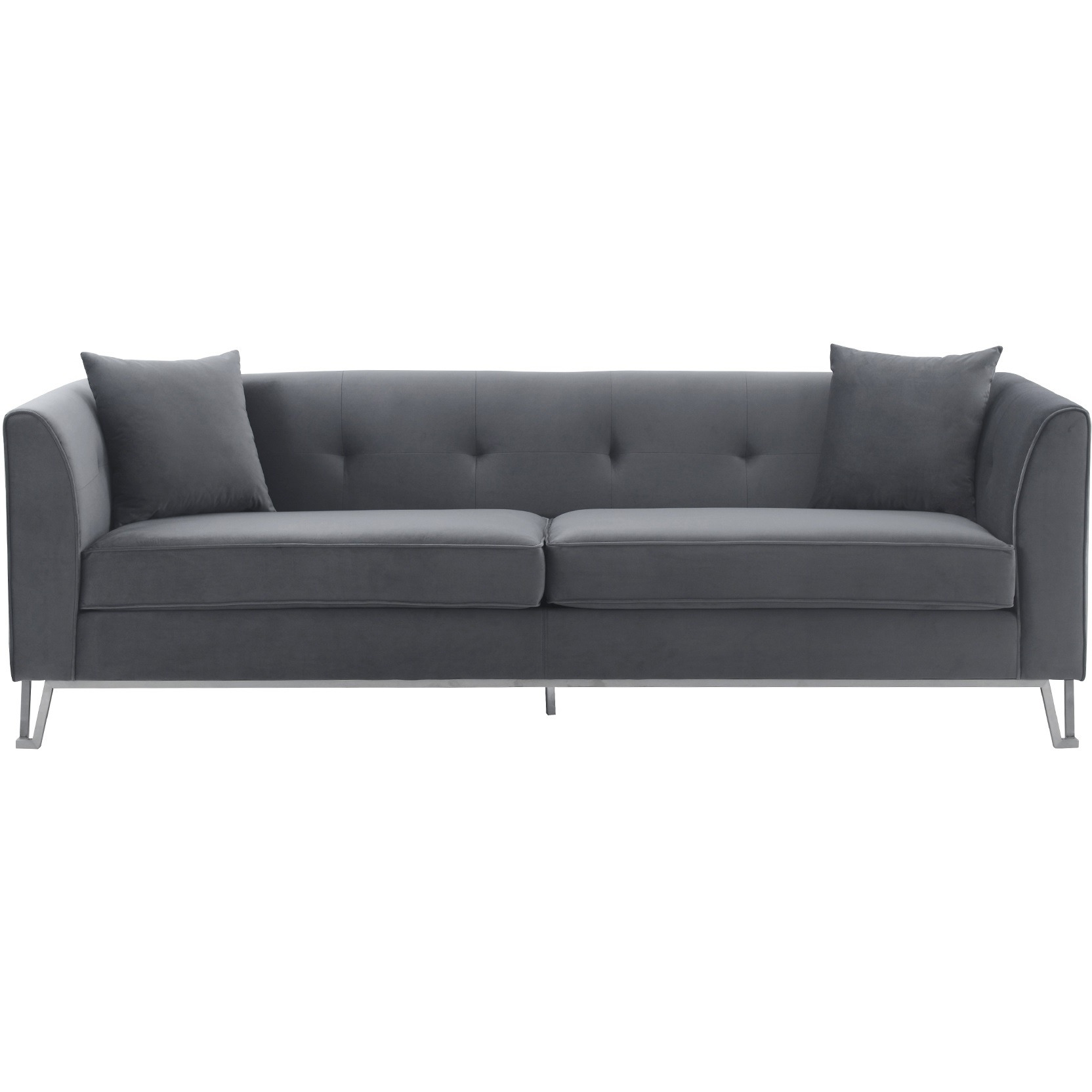 Everest 90" Gray Fabric Upholstered Sofa with Brushed Stainless Steel Legs