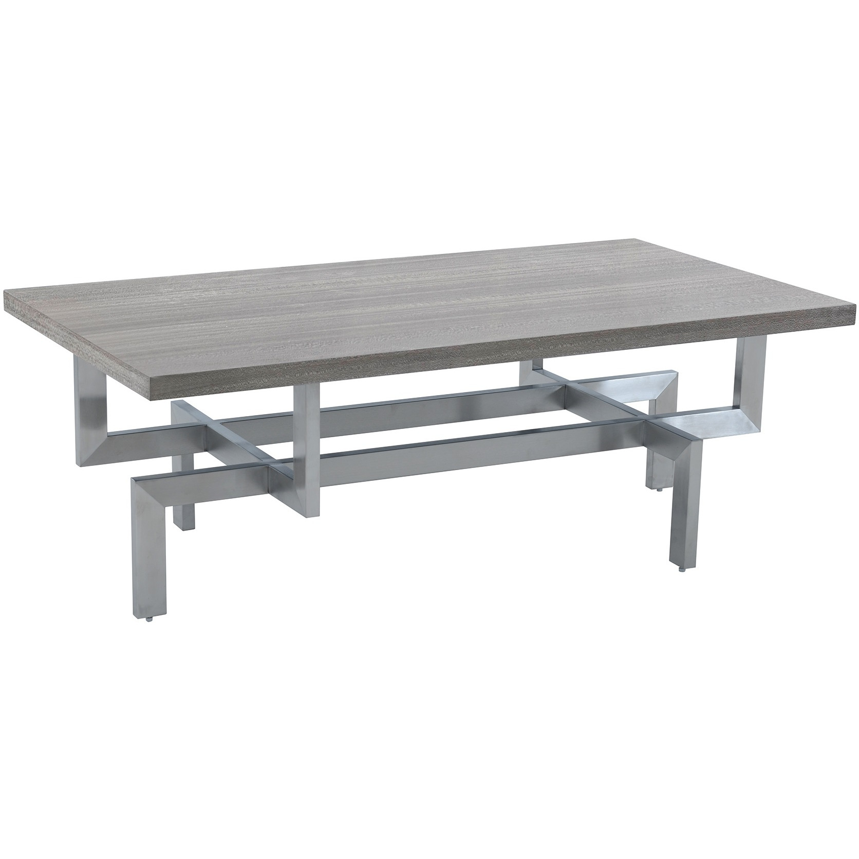 Illusion Gray Wood Coffee Table with Brushed Stainless Steel Base