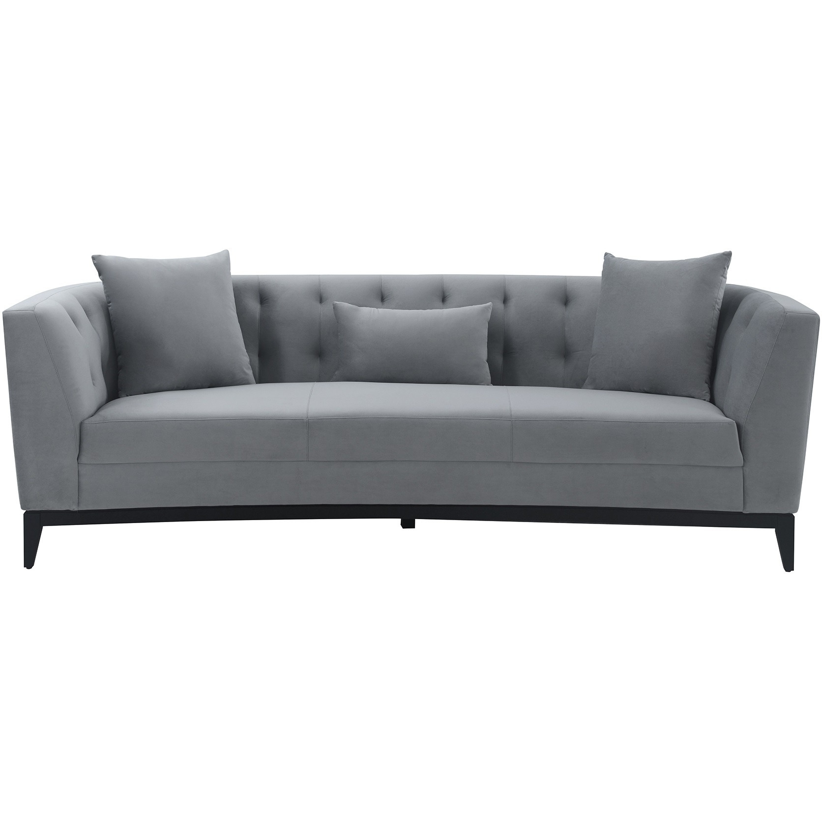 Melange Gray Velvet Sofa with Black Wood Base