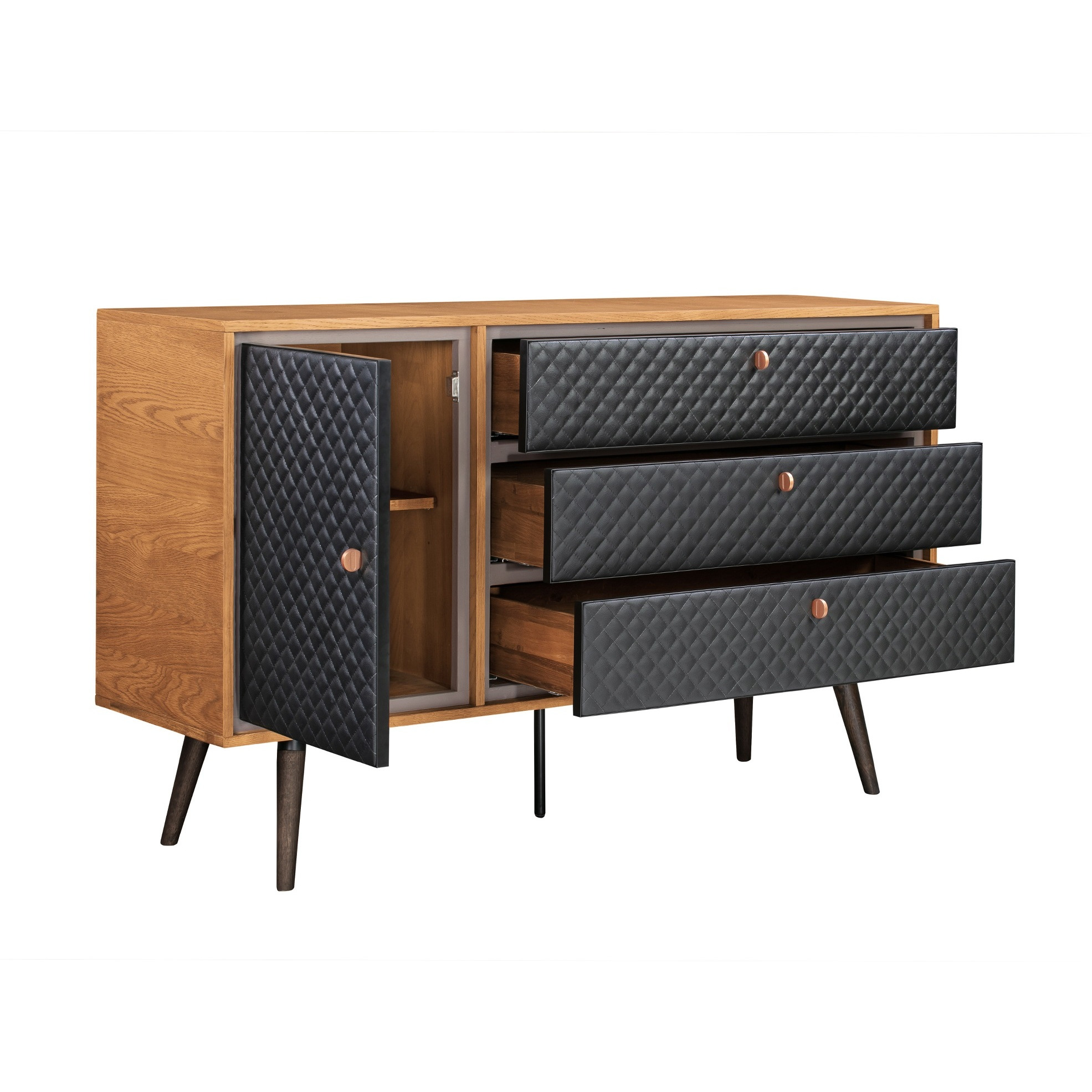 Coco Rustic Oak Wood and Faux Leather Dresser