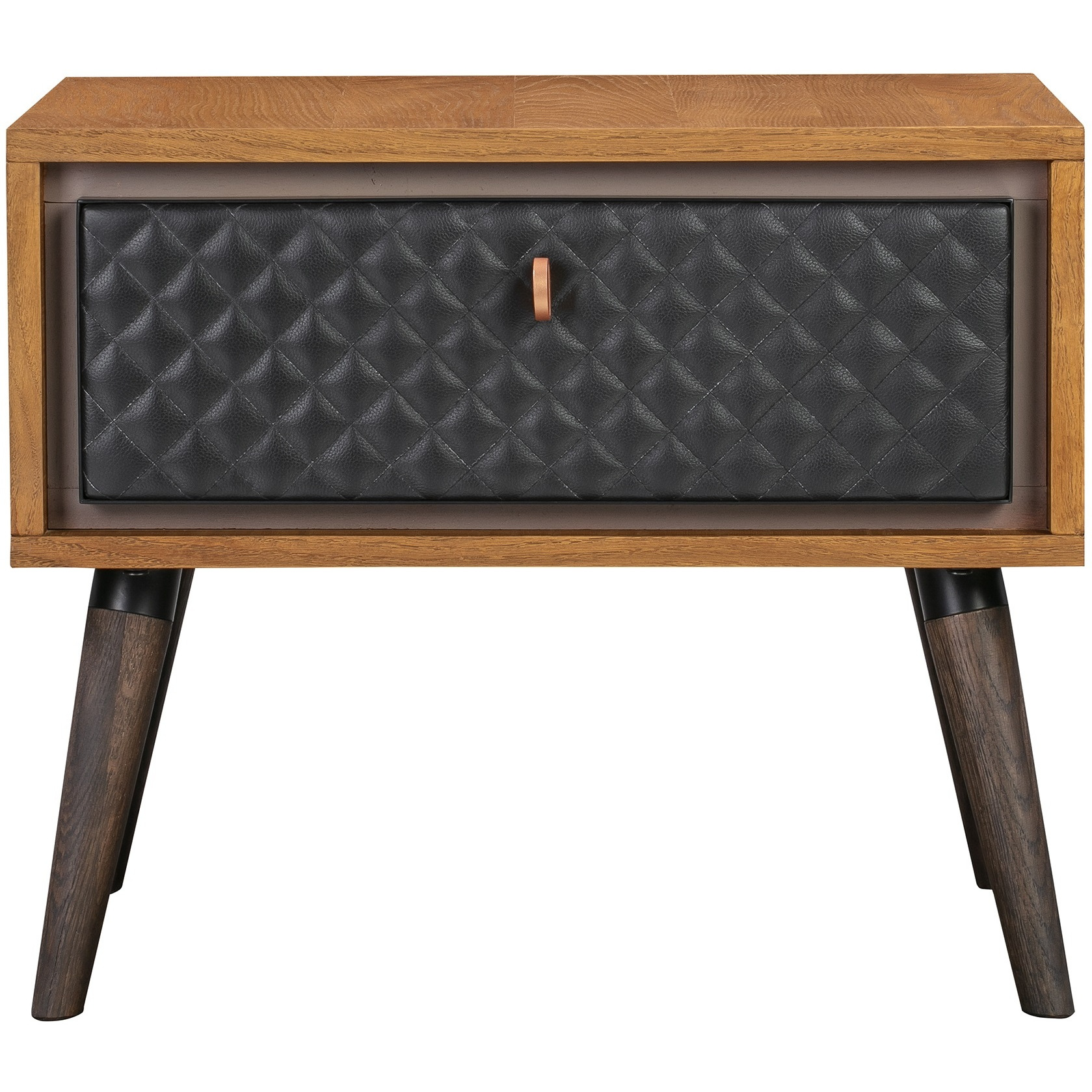 Coco Rustic Single Drawer Oak Wood and Faux Leather Nightstand