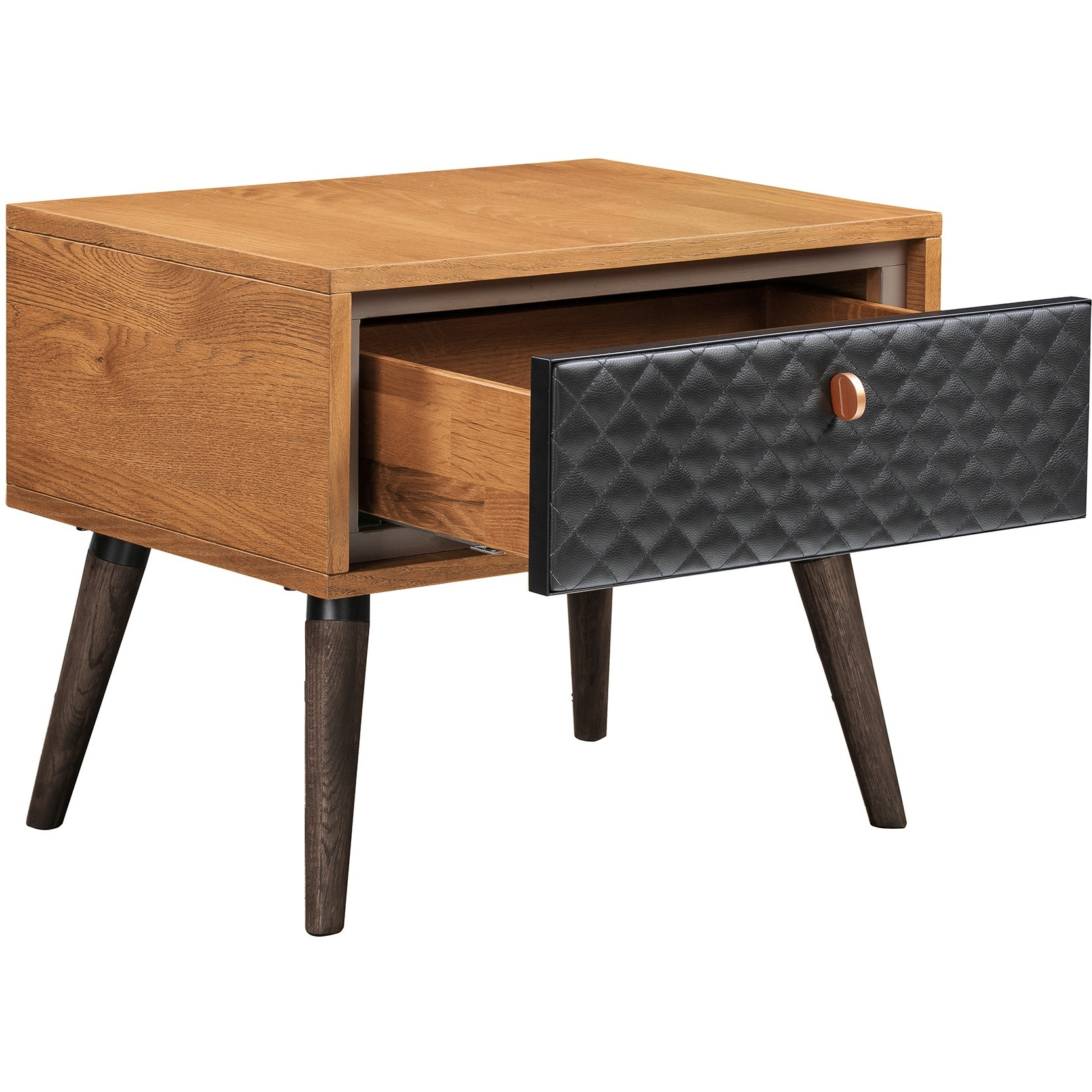 Coco Rustic Single Drawer Oak Wood and Faux Leather Nightstand