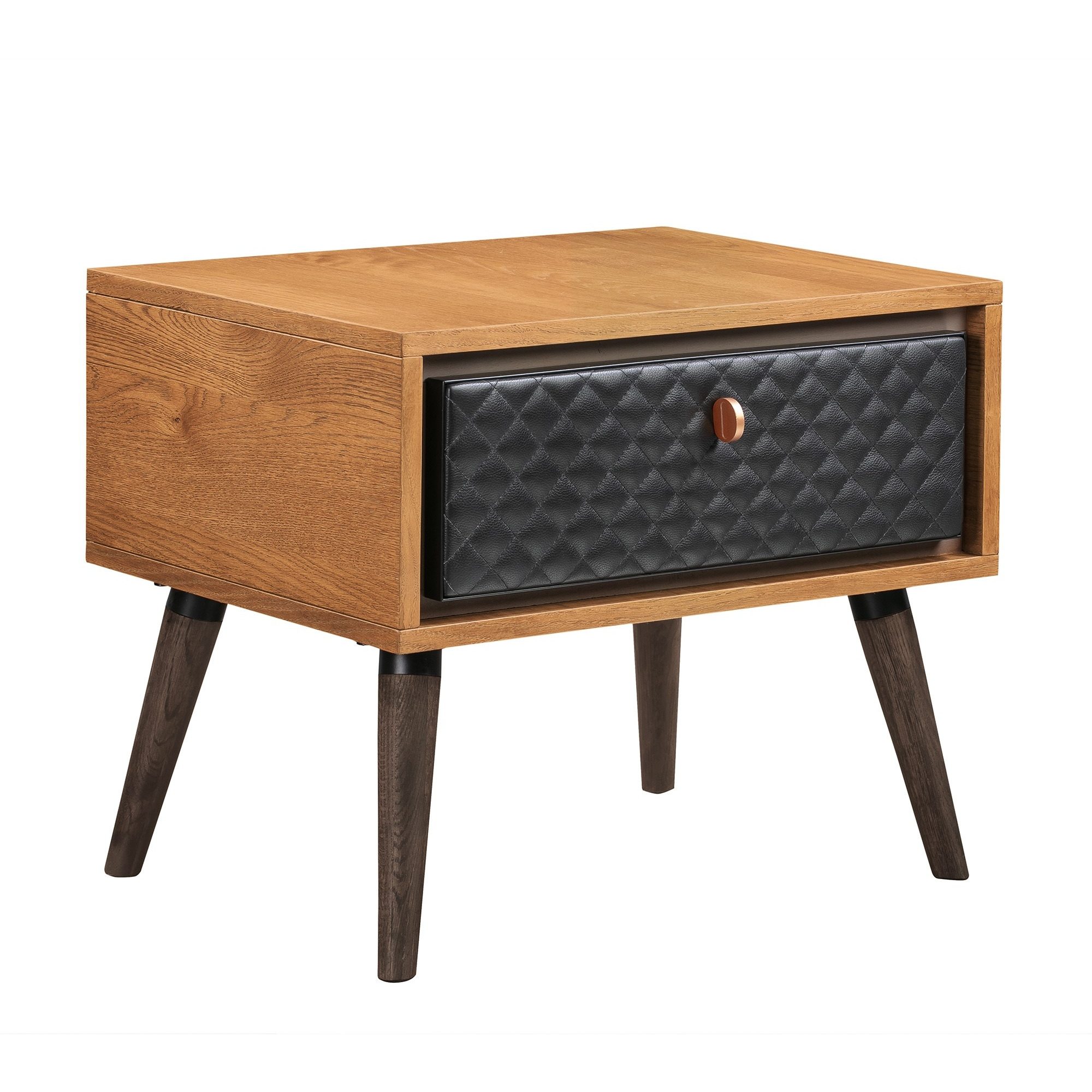 Coco Rustic Single Drawer Oak Wood and Faux Leather Nightstand