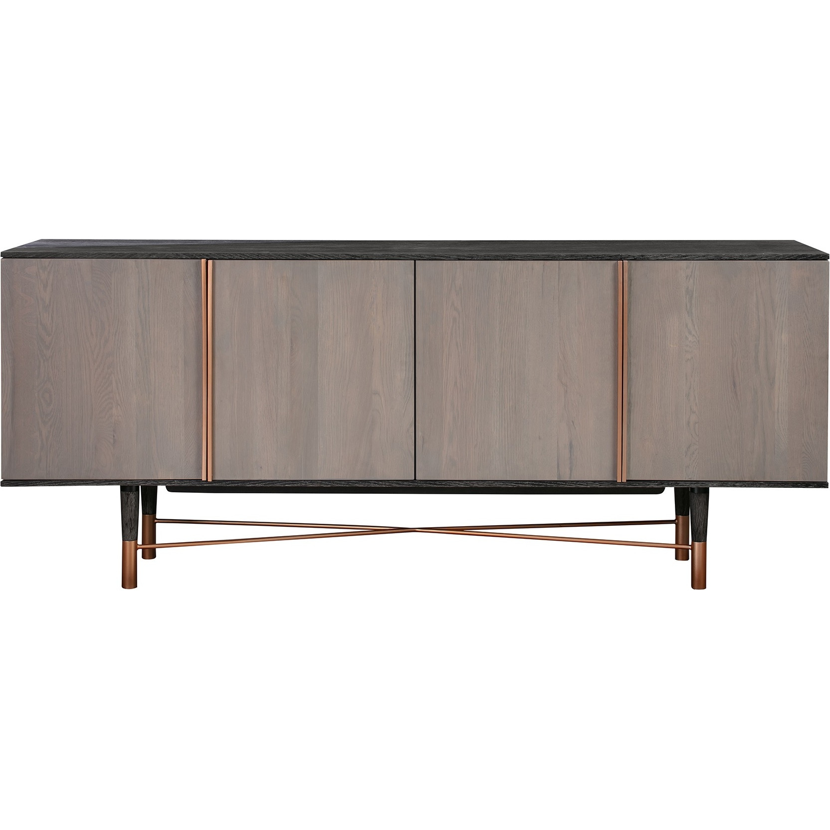 Turin Rustic Oak Wood Sideboard Cabinet with Copper Accent