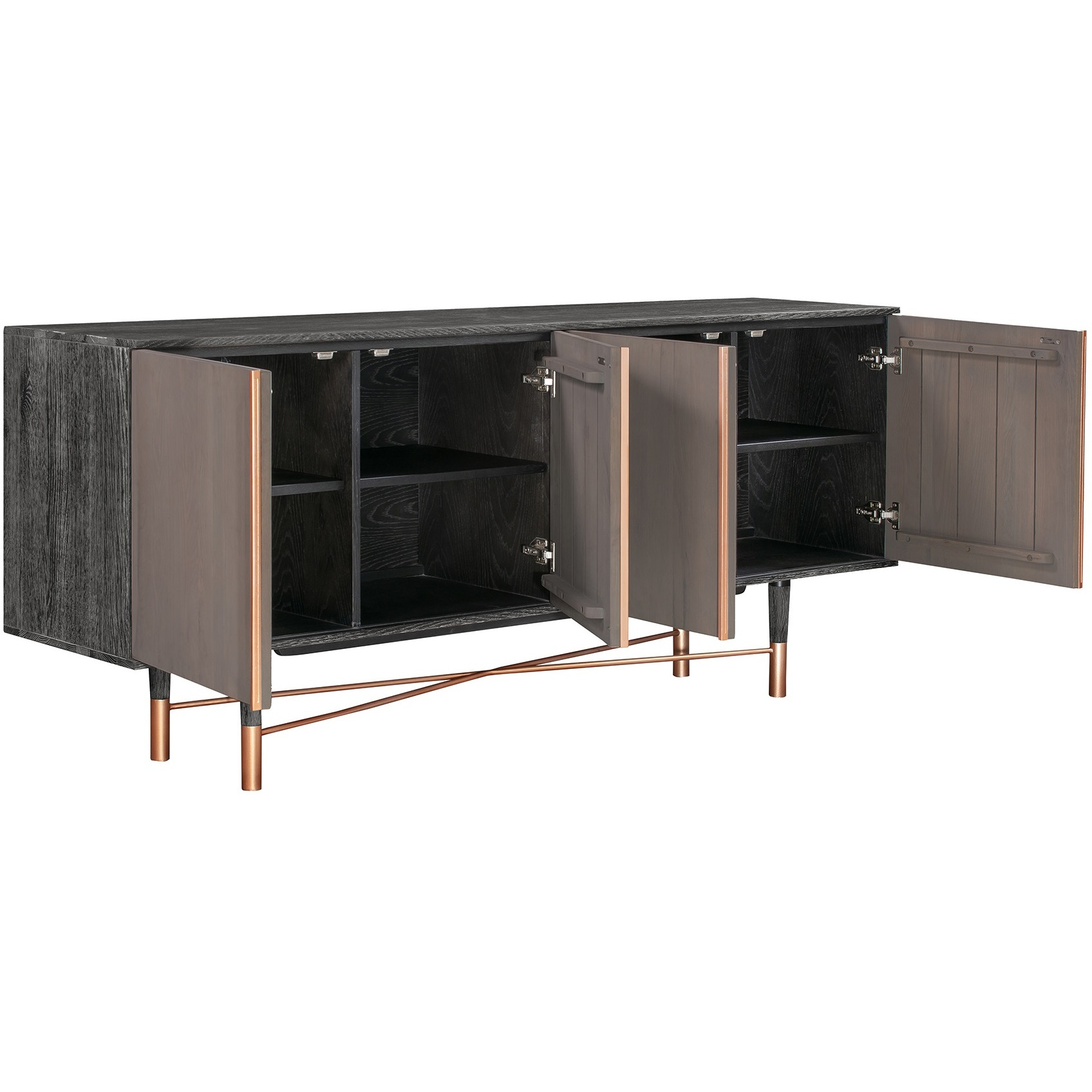 Turin Rustic Oak Wood Sideboard Cabinet with Copper Accent