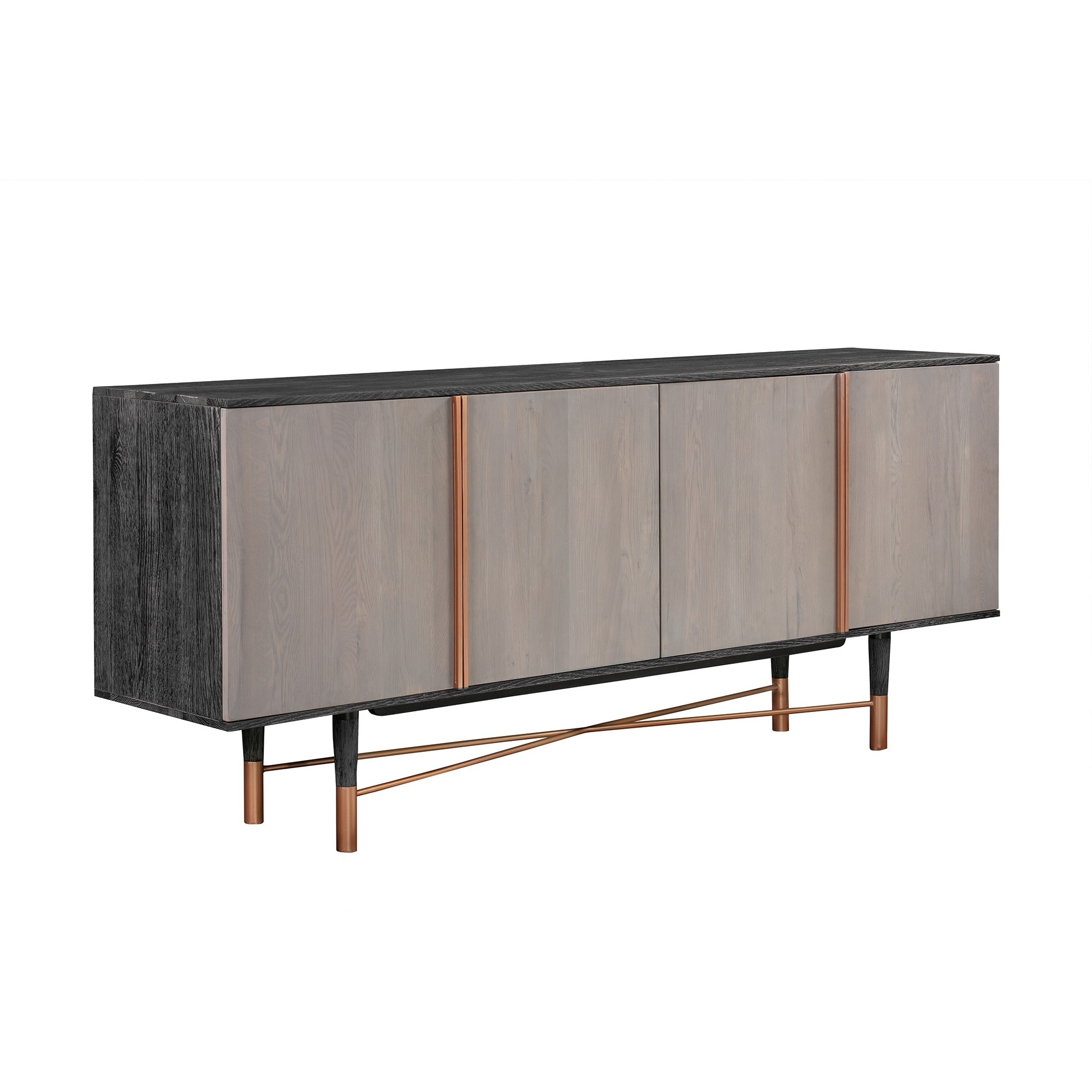 Turin Rustic Oak Wood Sideboard Cabinet with Copper Accent