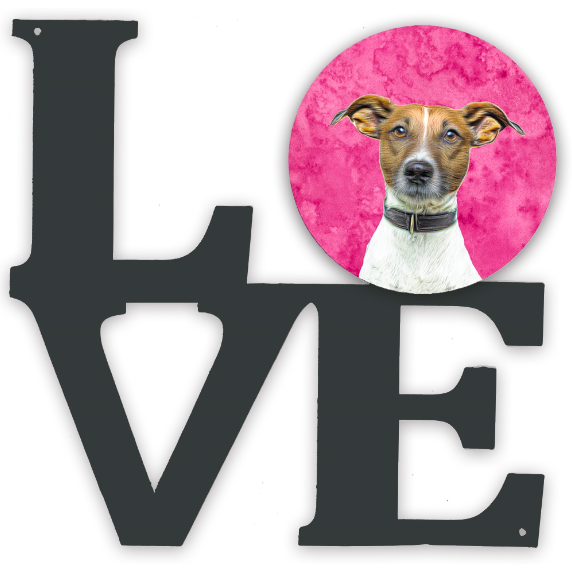 Pink Jack Russell Terrier Metal Wall Artwork LOVE KJ1226PKWALV