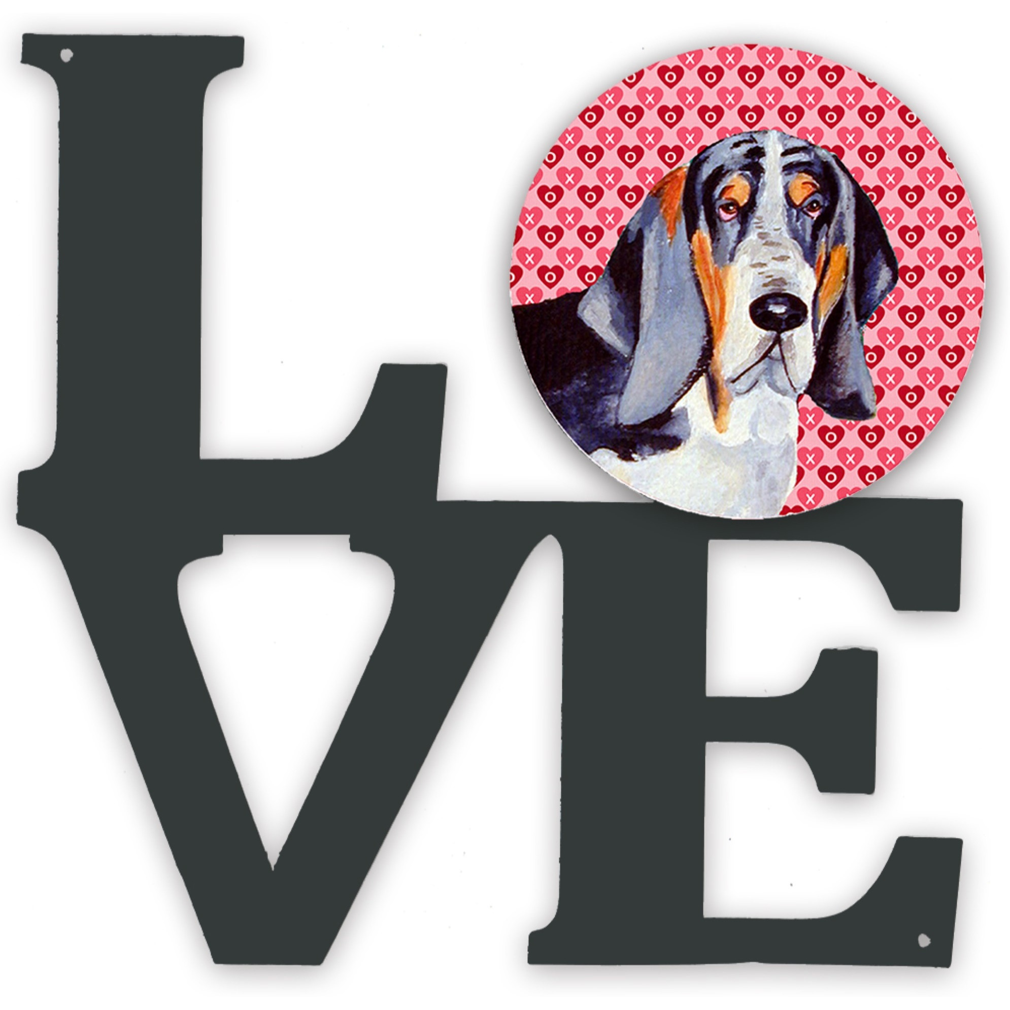 Basset Hound Hearts Love and Valentine's Day Portrait Metal Wall Artwork LOVE LH9147WALV