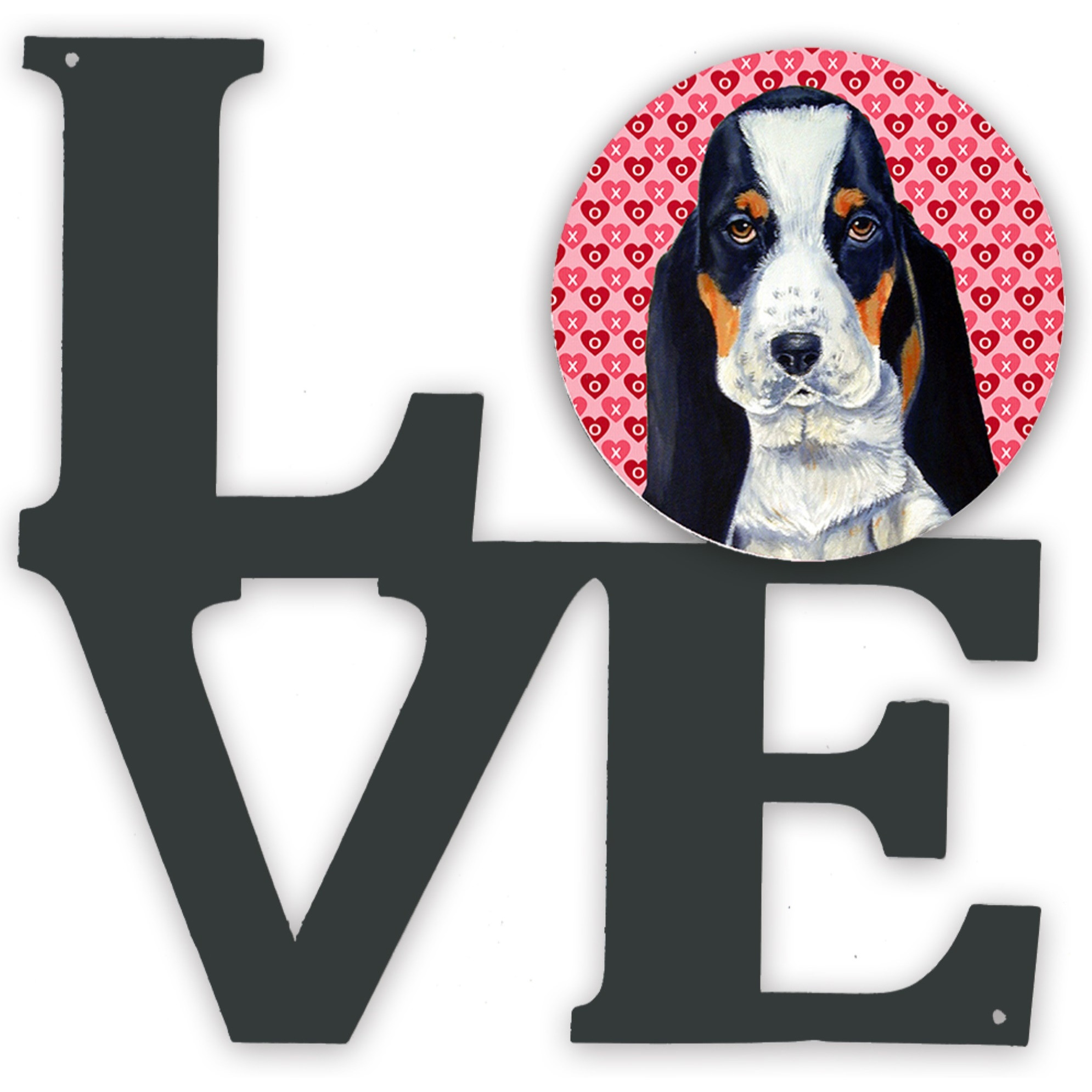 Basset Hound Hearts Love and Valentine's Day Portrait Metal Wall Artwork LOVE LH9149WALV