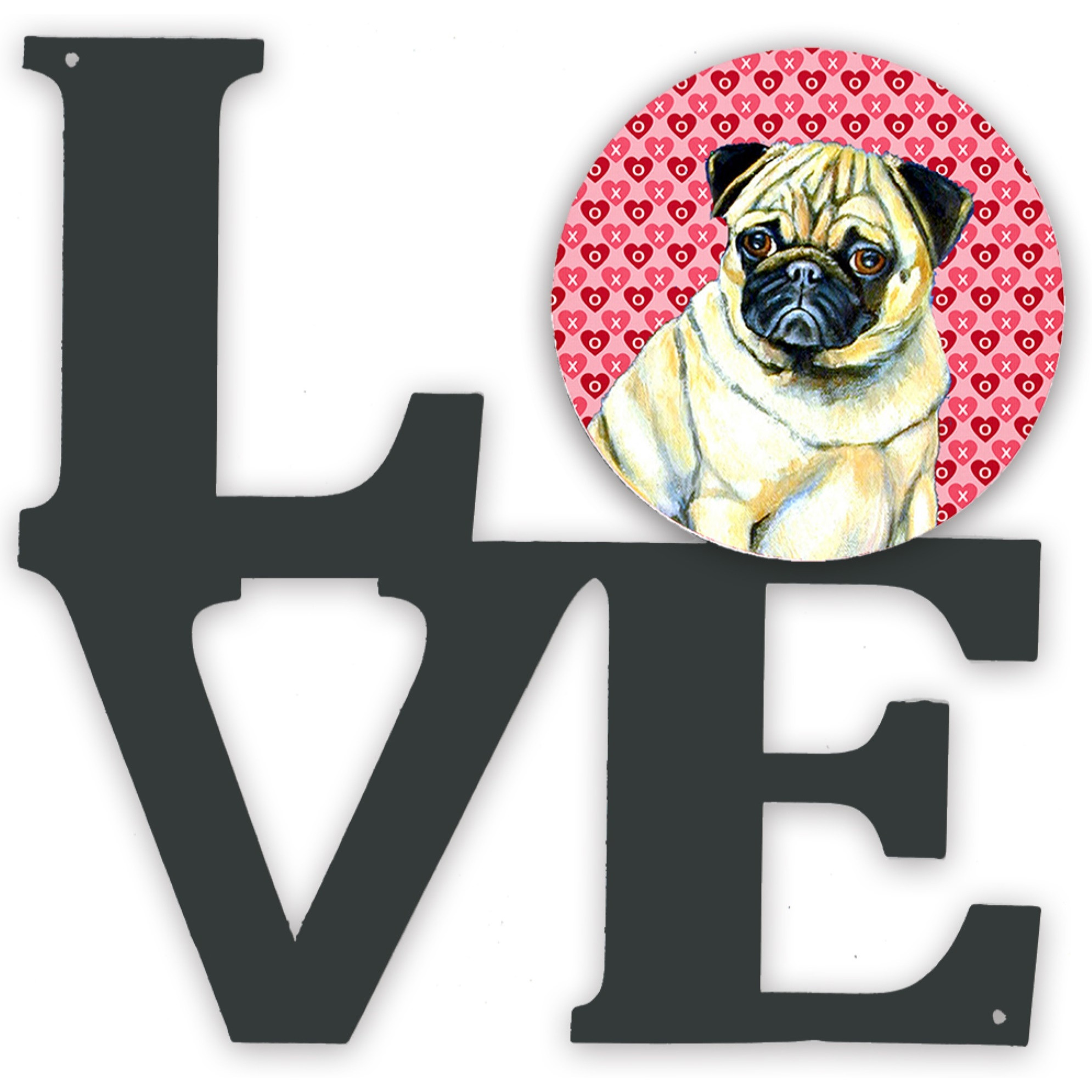 Pug Hearts Love and Valentine's Day Portrait Metal Wall Artwork LOVE LH9162WALV