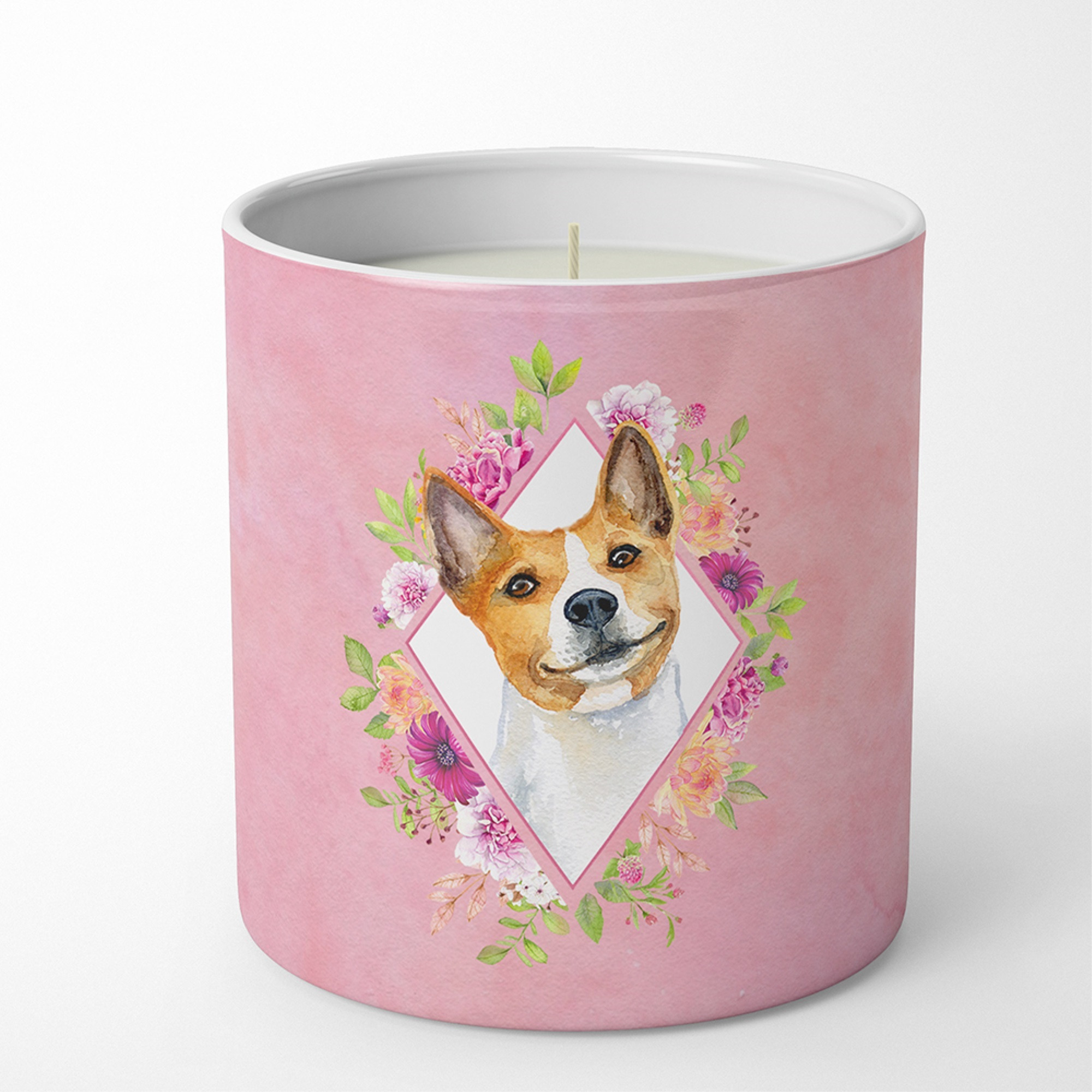 Basenji Pink Flowers 10 oz Decorative Soy Candle CK4115CDL