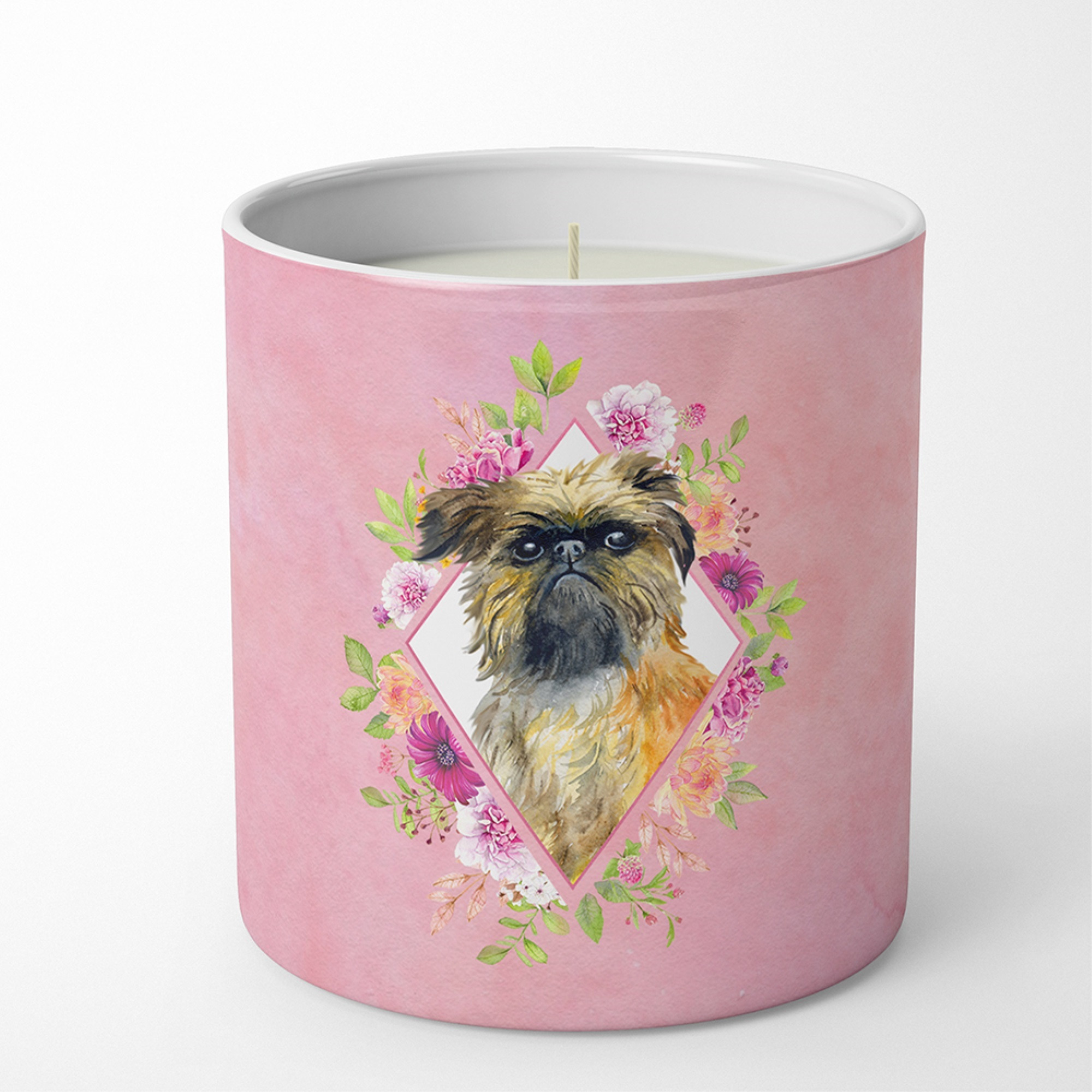Brussels Griffon Pink Flowers 10 oz Decorative Soy Candle CK4123CDL