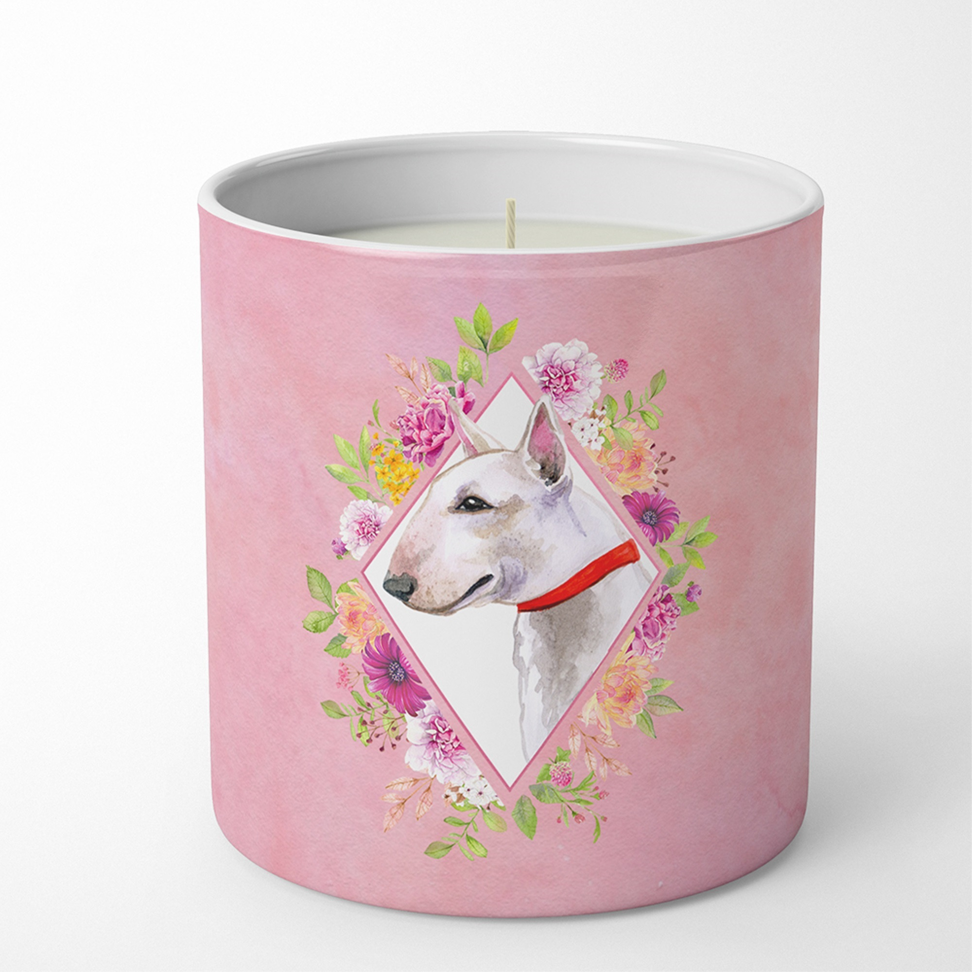 Bull Terrier Pink Flowers 10 oz Decorative Soy Candle CK4124CDL
