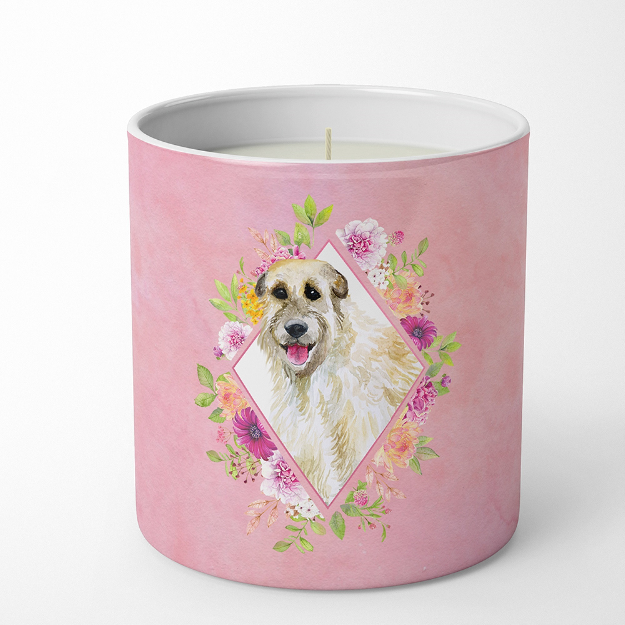 Irish Wolfhound Pink Flowers 10 oz Decorative Soy Candle CK4153CDL