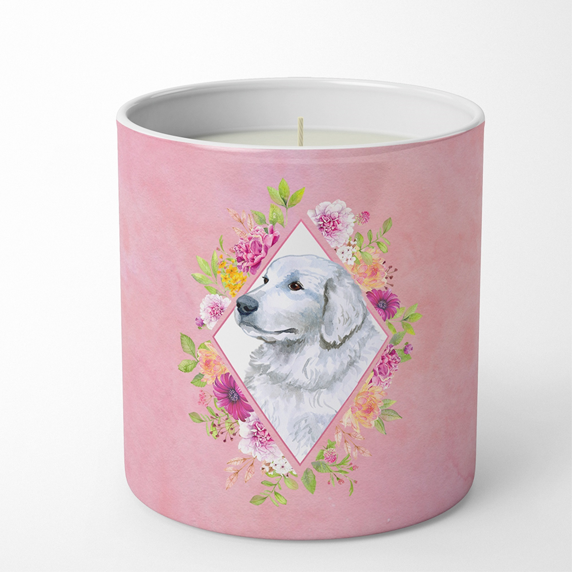Great Pyrenees Pink Flowers 10 oz Decorative Soy Candle CK4160CDL