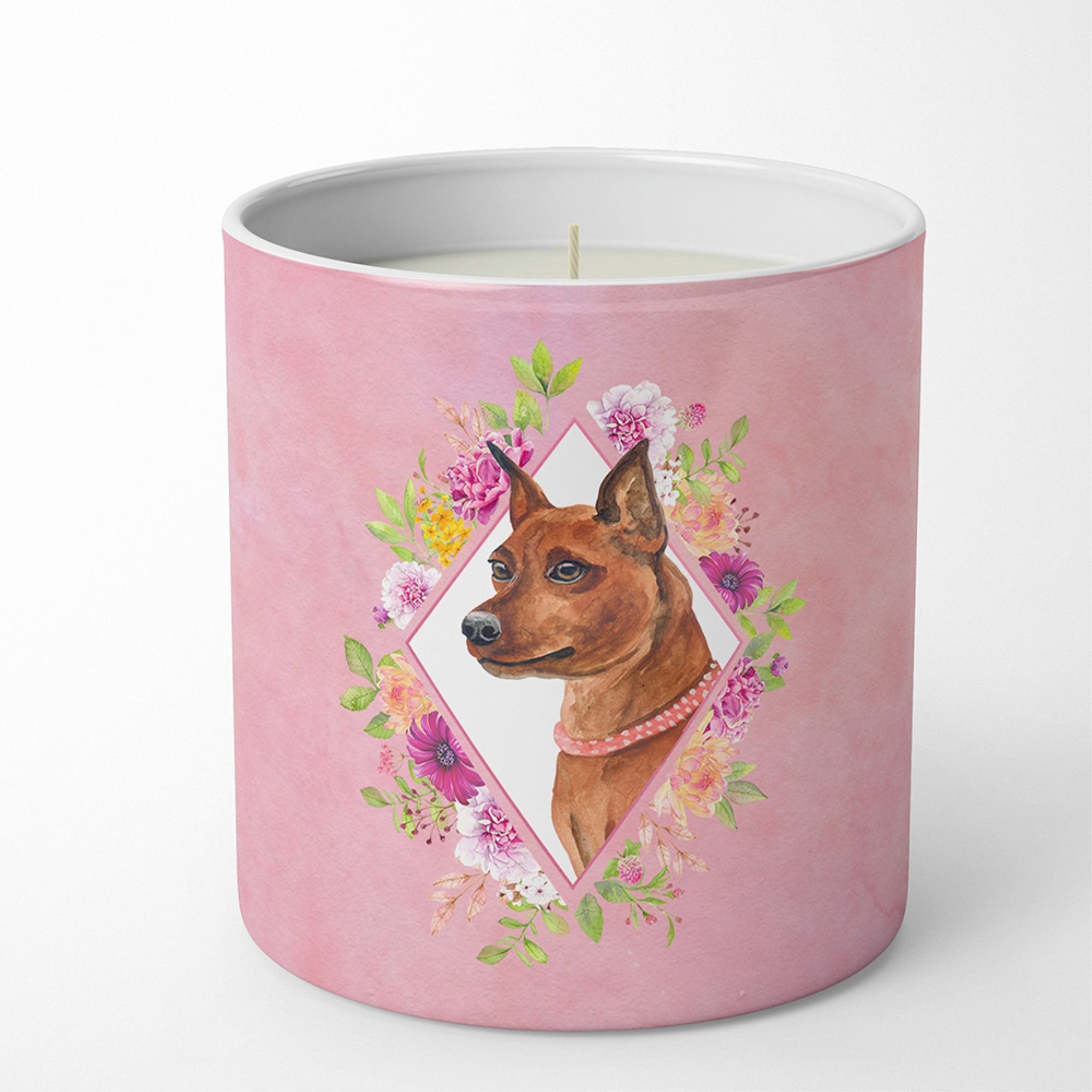 Miniature Pinscher Pink Flowers 10 oz Decorative Soy Candle CK4161CDL