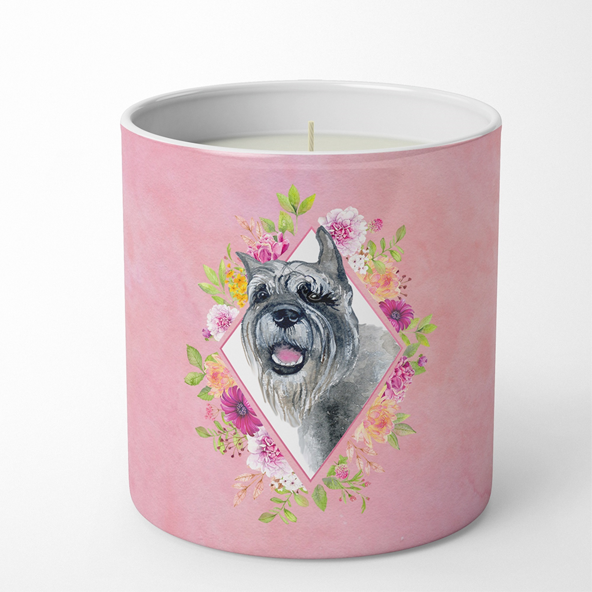 Schnauzer Pink Flowers 10 oz Decorative Soy Candle CK4179CDL