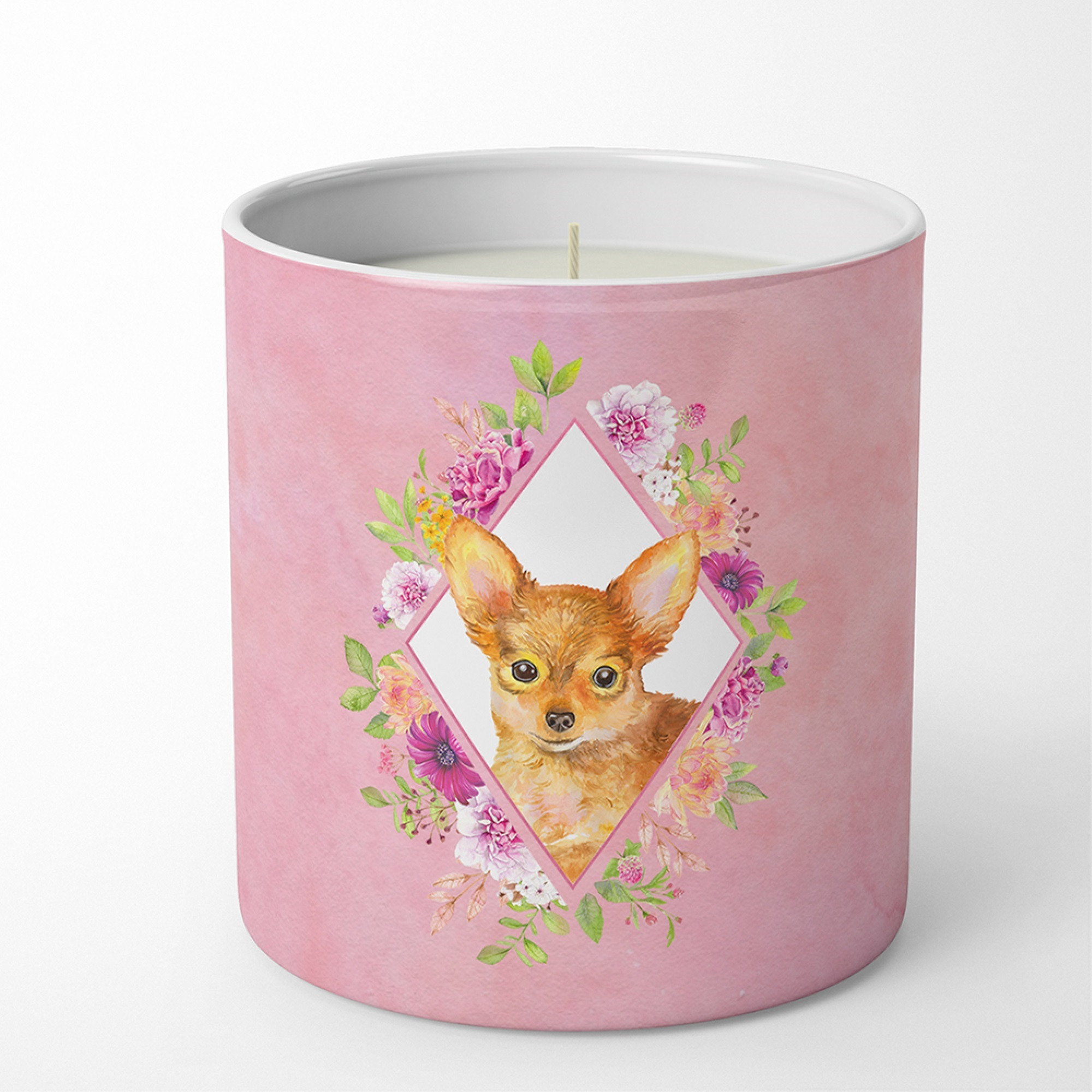 Toy Terrier Pink Flowers 10 oz Decorative Soy Candle CK4190CDL