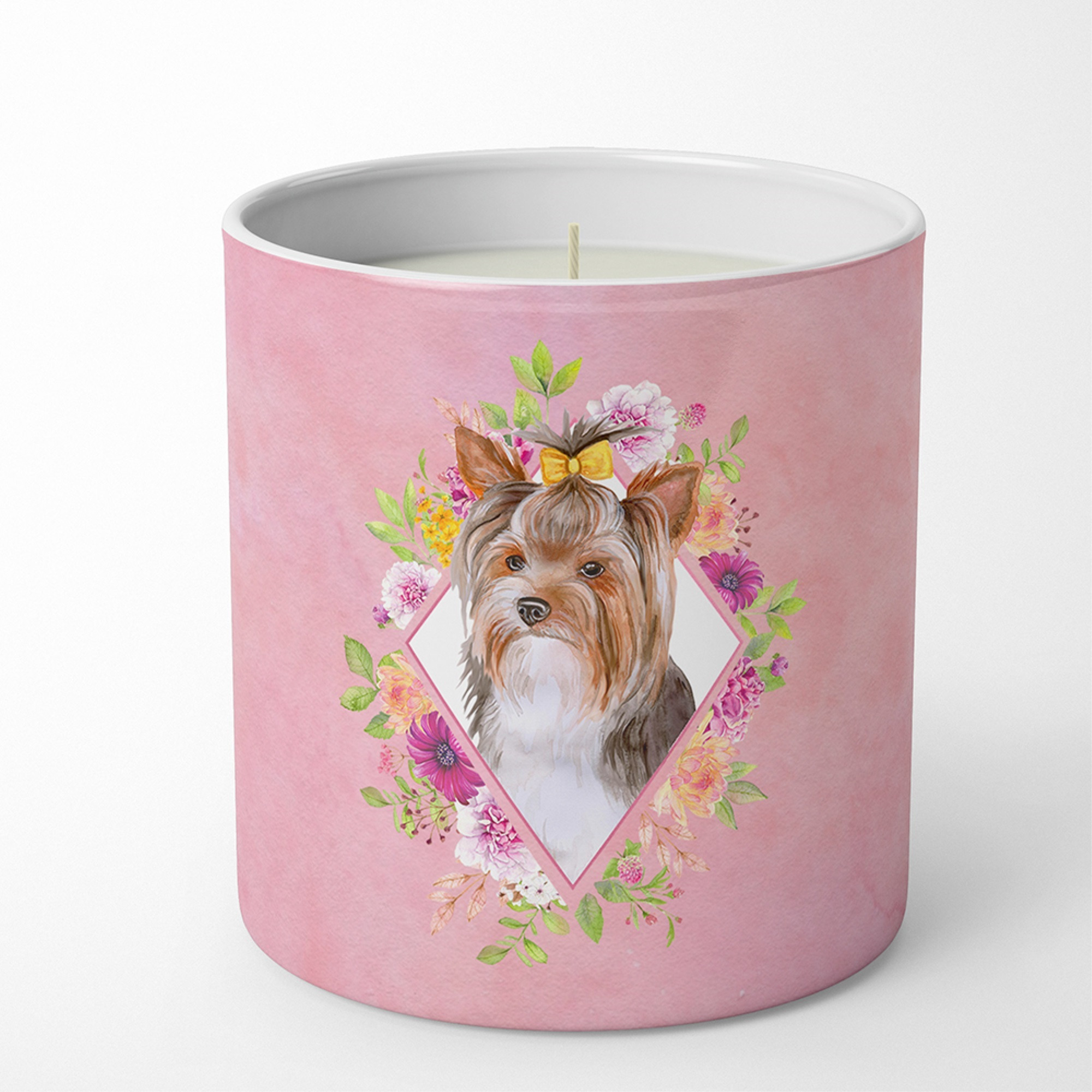 Yorkshire Terrier 1 Pink Flowers 10 oz Decorative Soy Candle CK4194CDL