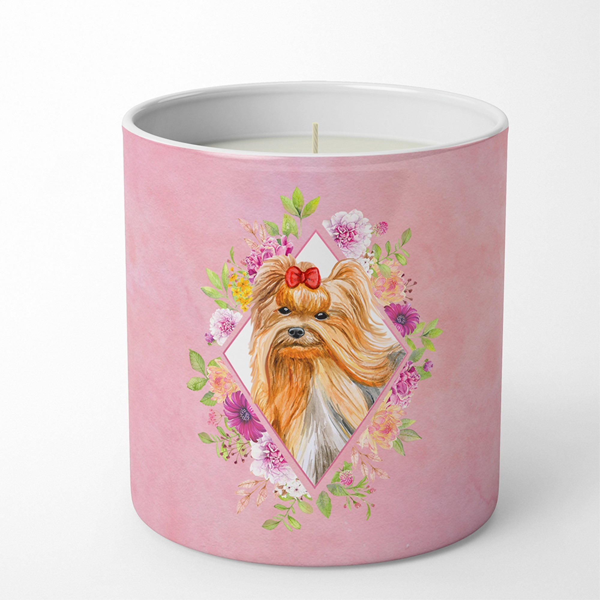 Yorkshire Terrier 2 Pink Flowers 10 oz Decorative Soy Candle CK4195CDL