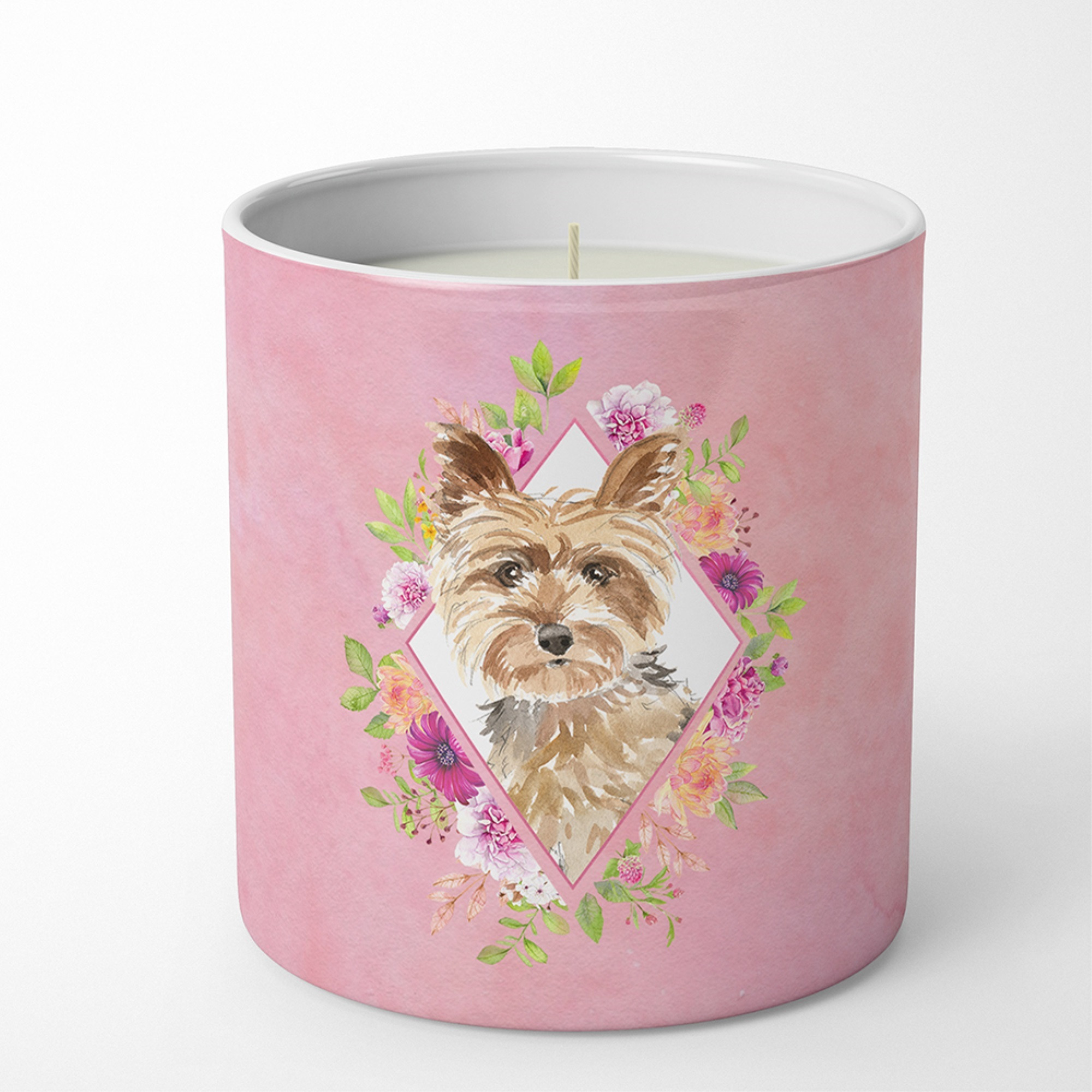 Yorkie Pink Flowers 10 oz Decorative Soy Candle CK4197CDL