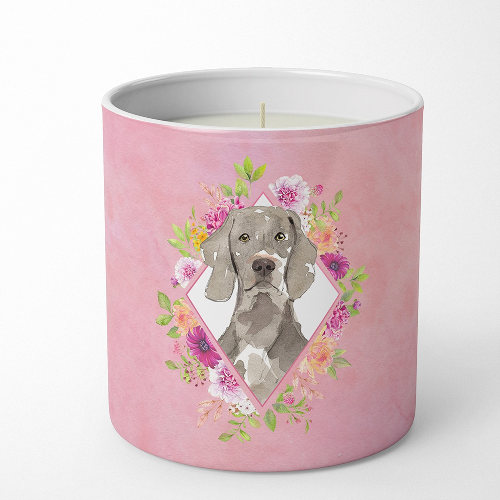 Weimaraner Pink Flowers 10 oz Decorative Soy Candle CK4205CDL