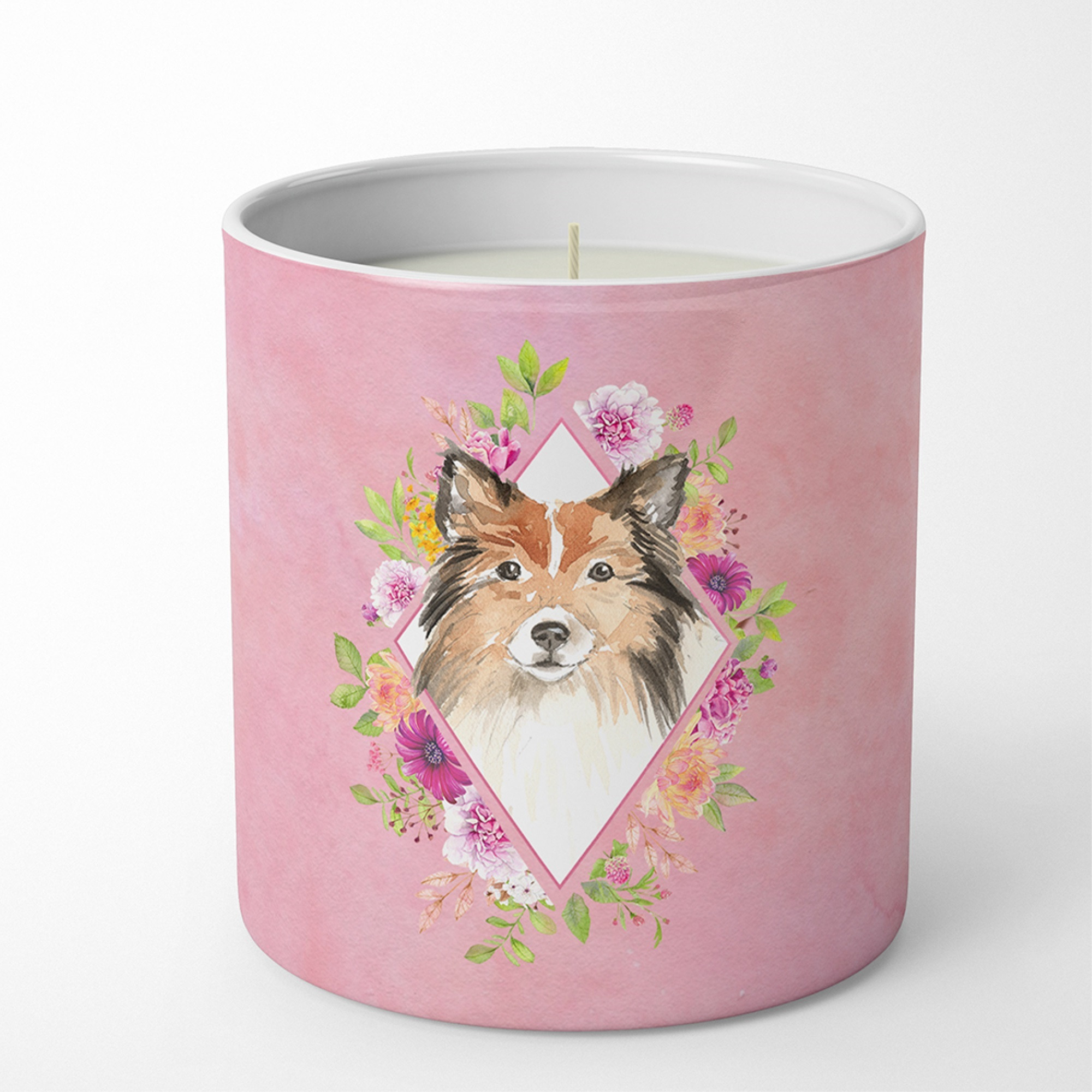 Sheltie Pink Flowers 10 oz Decorative Soy Candle CK4213CDL